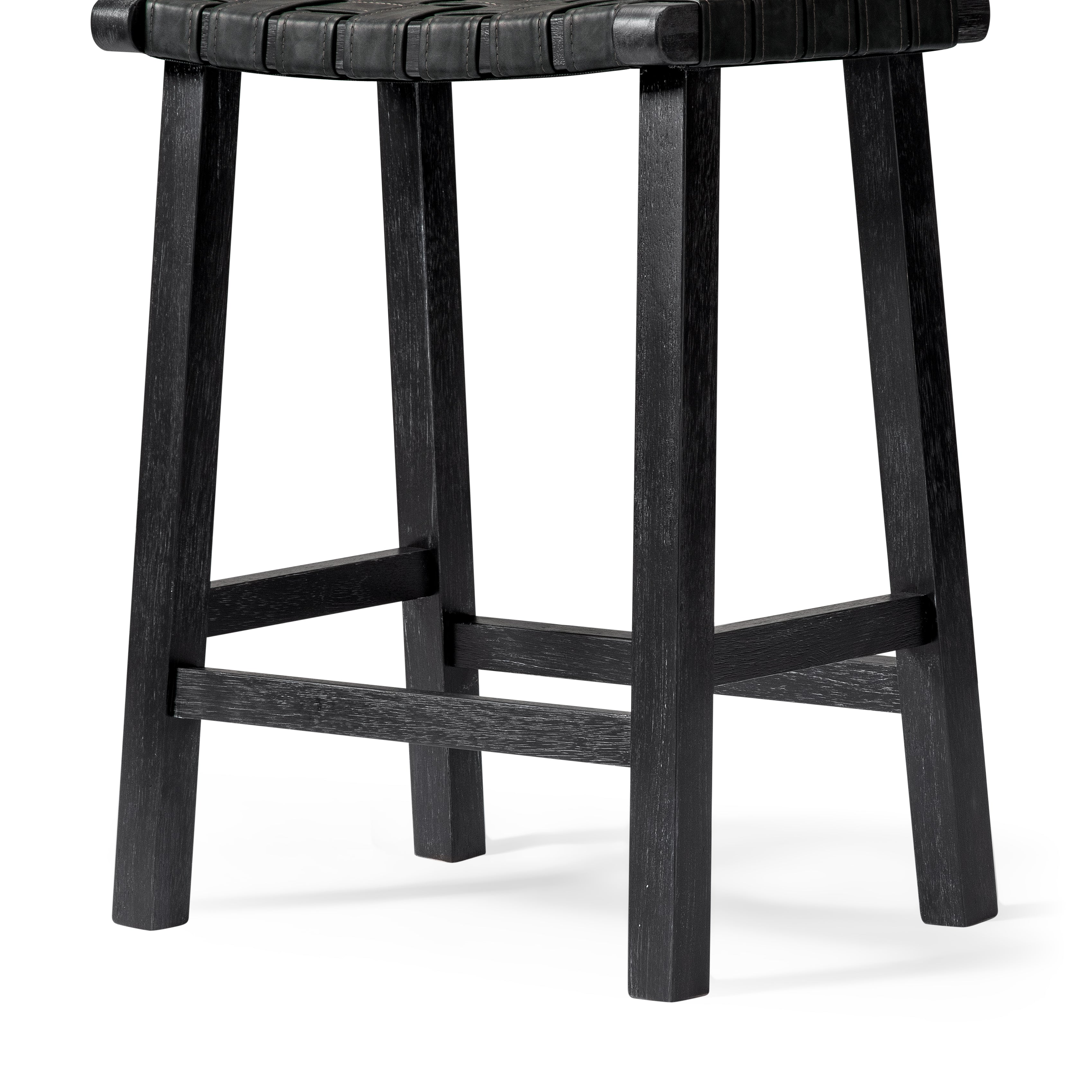 26" Noah Backless Counter Stool In Black Finish & Dark Grey Woven Faux Leather Seat (Set of 4) in Stools by Maven Lane