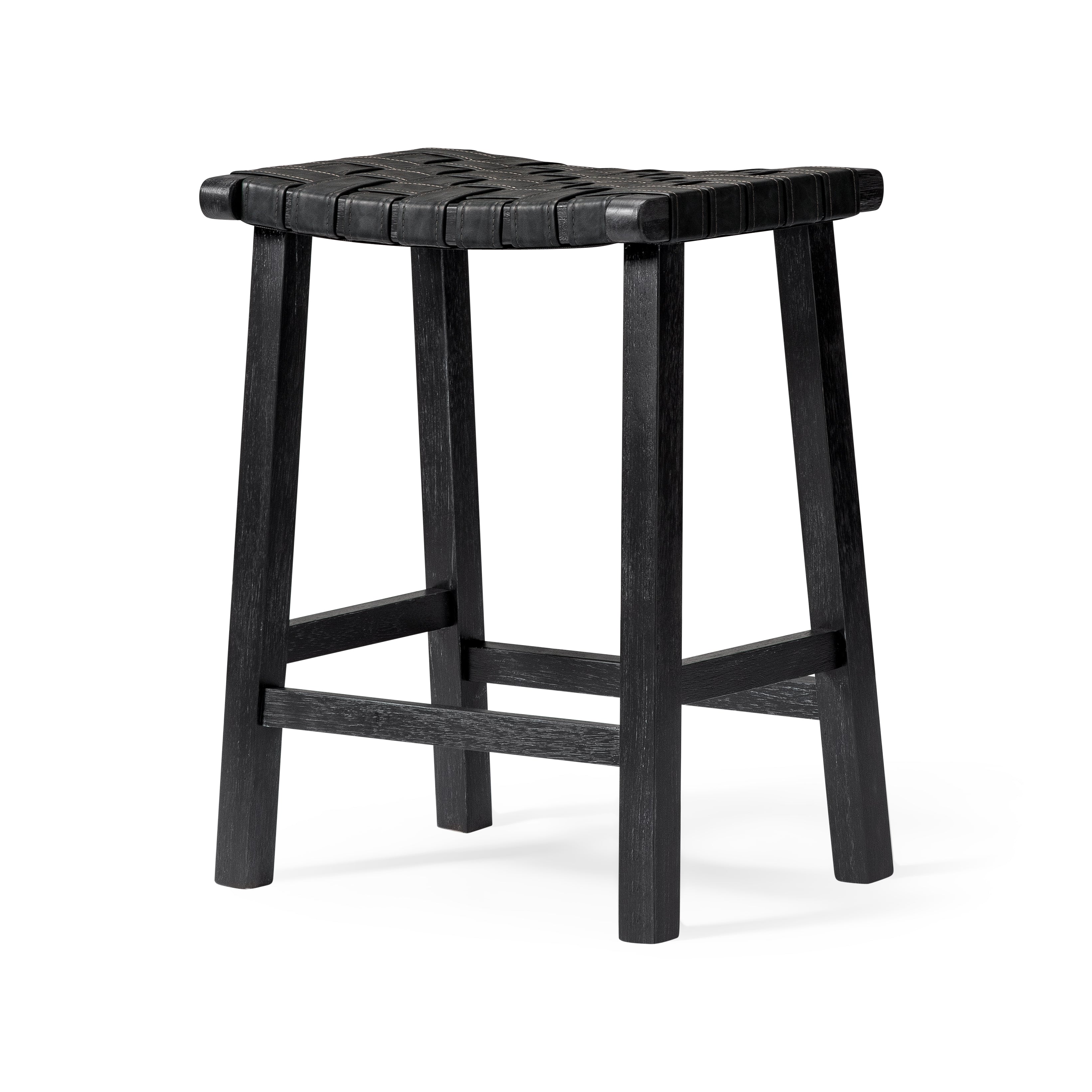 Noah Backless Counter Stool in Aged Black Finish with Charcoal Black Vegan Leather in Stools by Maven Lane