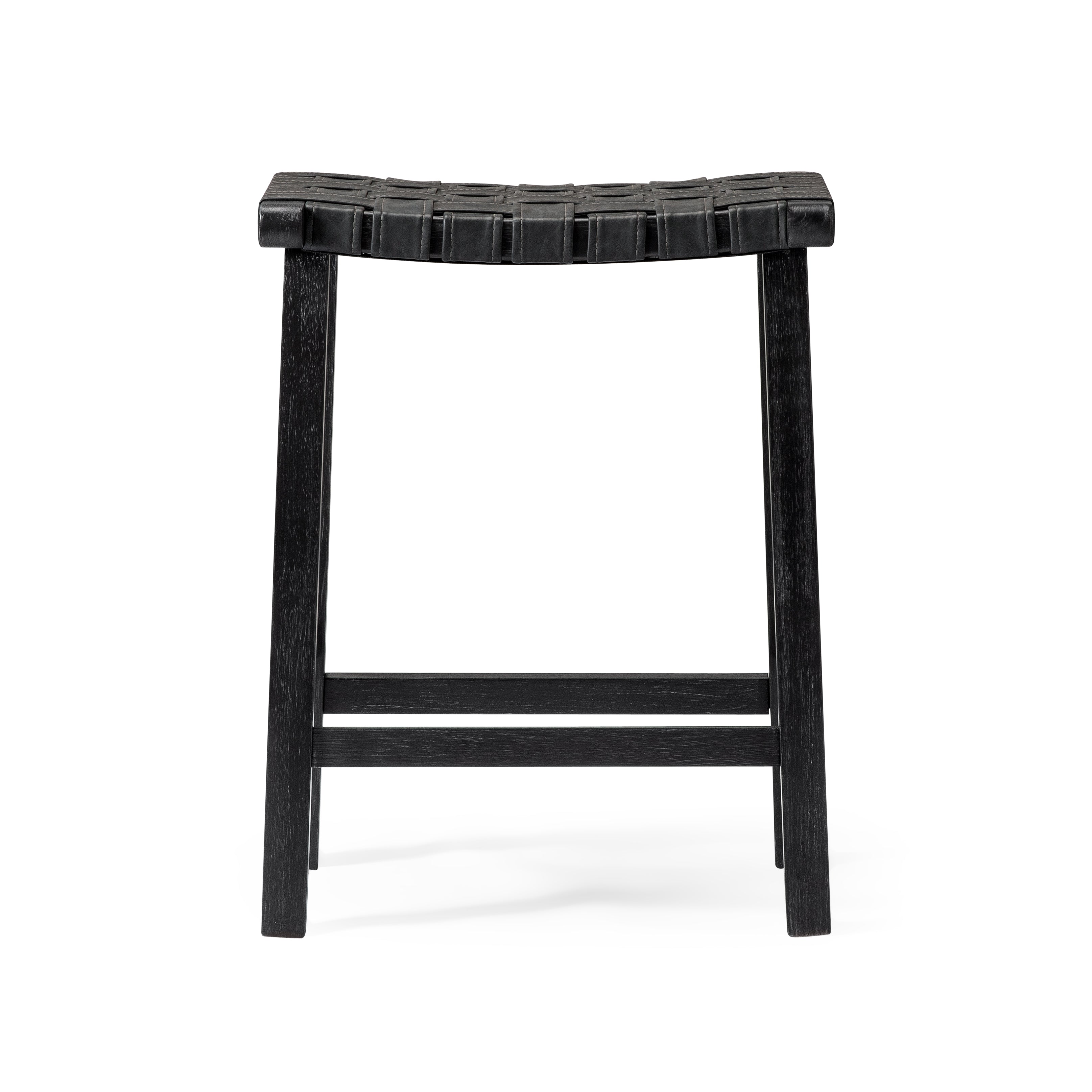 Noah Backless Counter Stool in Aged Black Finish with Charcoal Black Vegan Leather in Stools by Maven Lane