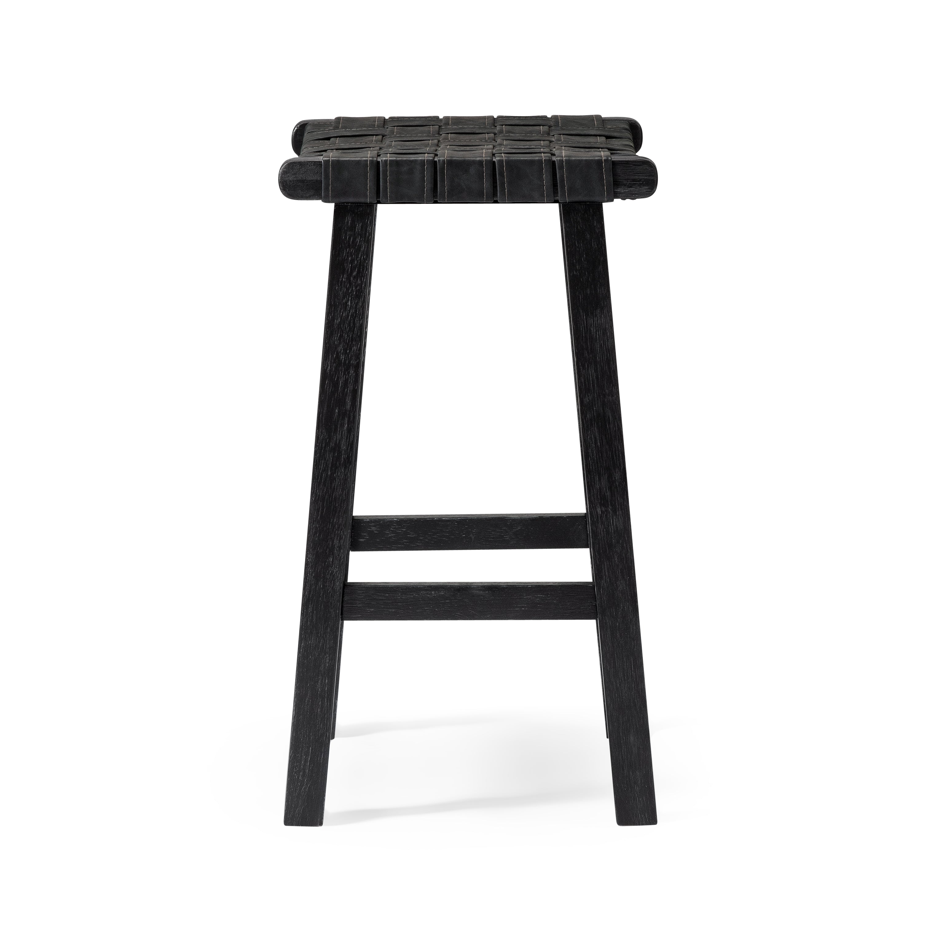 Noah Backless Counter Stool in Aged Black Finish with Charcoal Black Vegan Leather in Stools by Maven Lane