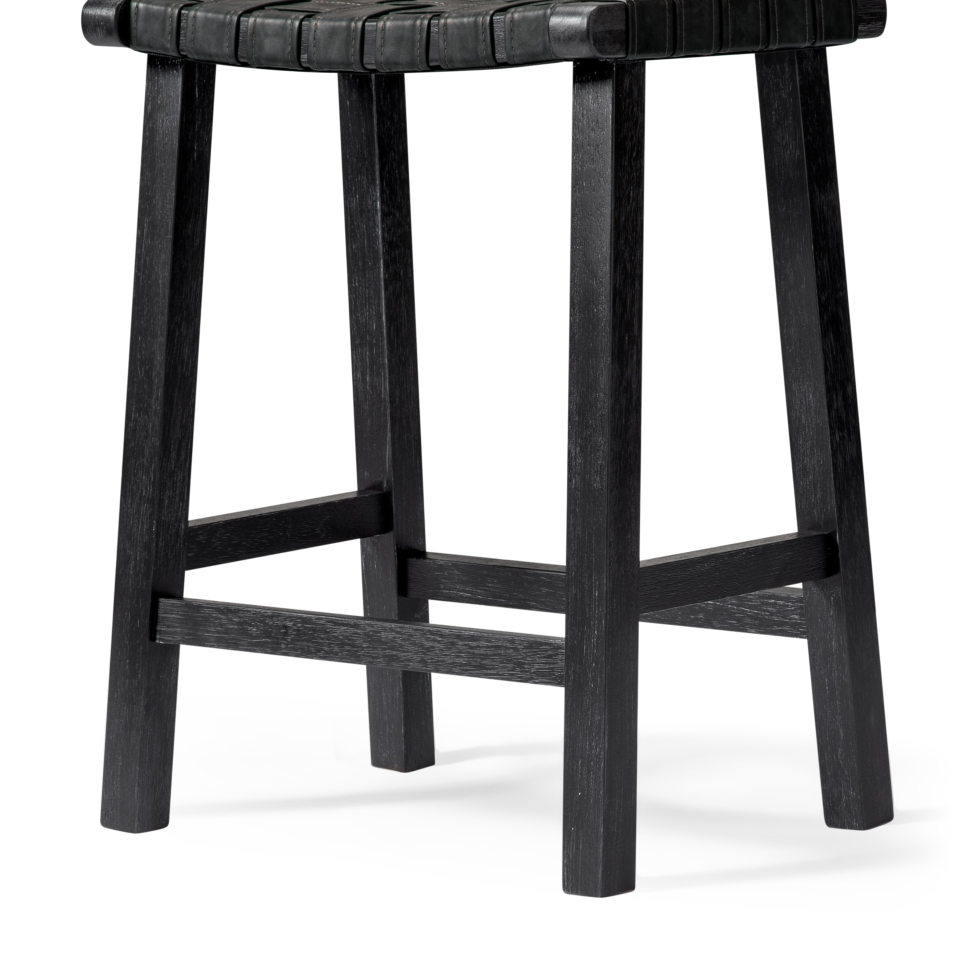 Noah Backless Counter Stool in Aged Black Finish with Charcoal Black Vegan Leather in Stools by Maven Lane