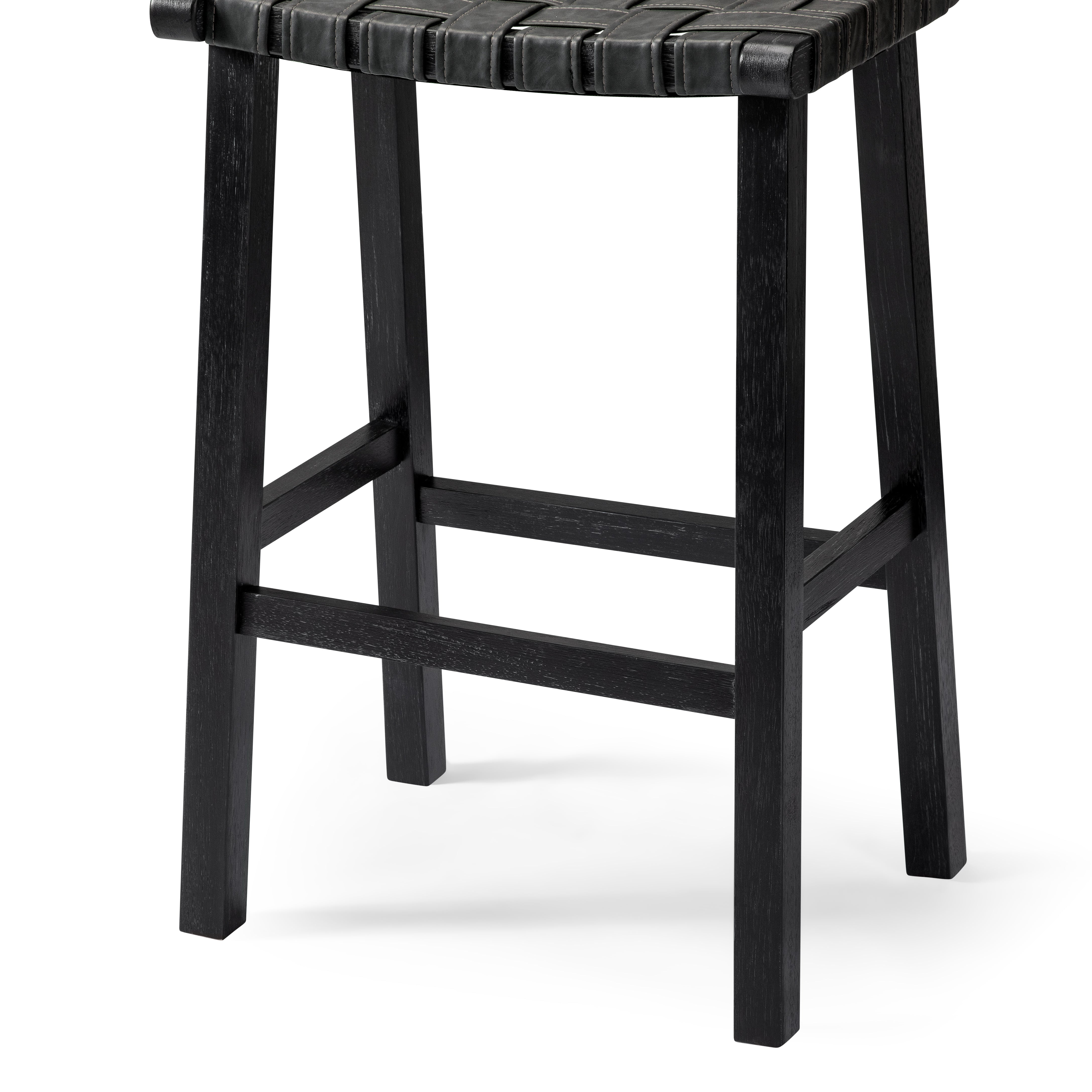 31" Noah Backless Bar Stool In Black Finish & Dark Grey Woven Faux Leather Seat (Set of 4) in Stools by Maven Lane
