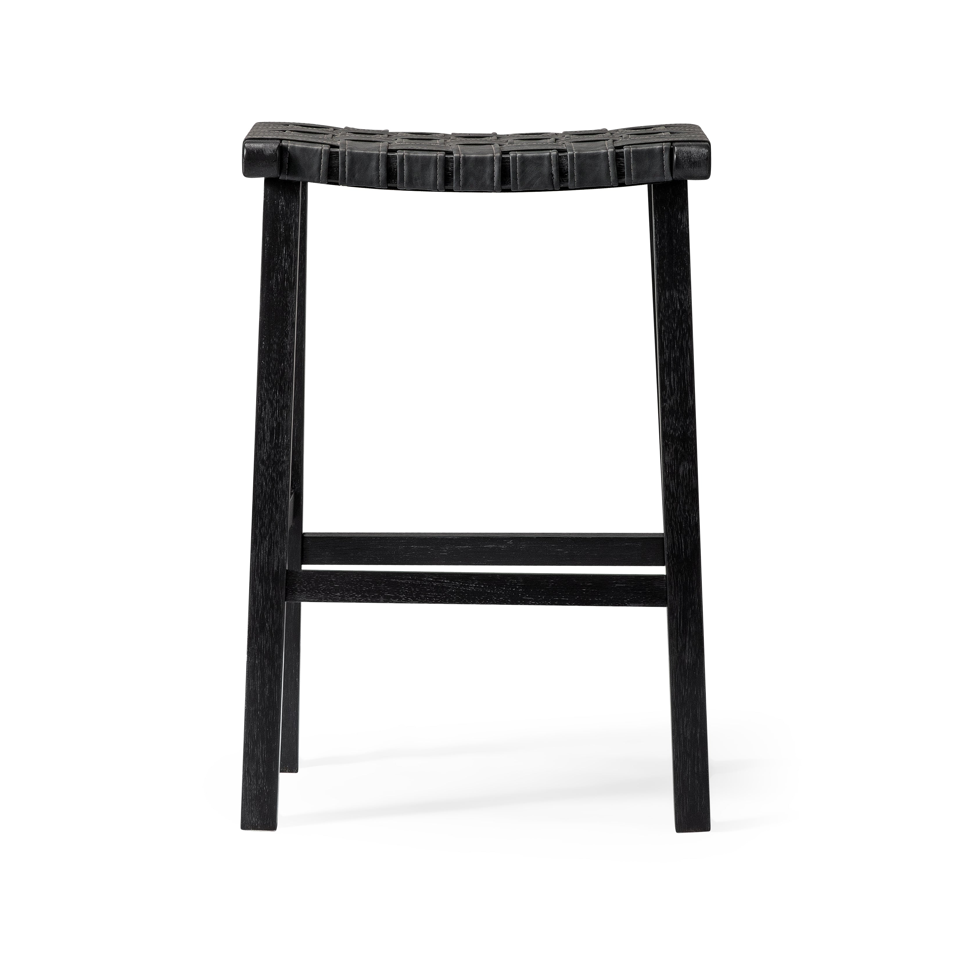 Noah Backless Bar Stool In Aged Black Finish With Charcoal Black Vegan Leather in Stools by Maven Lane