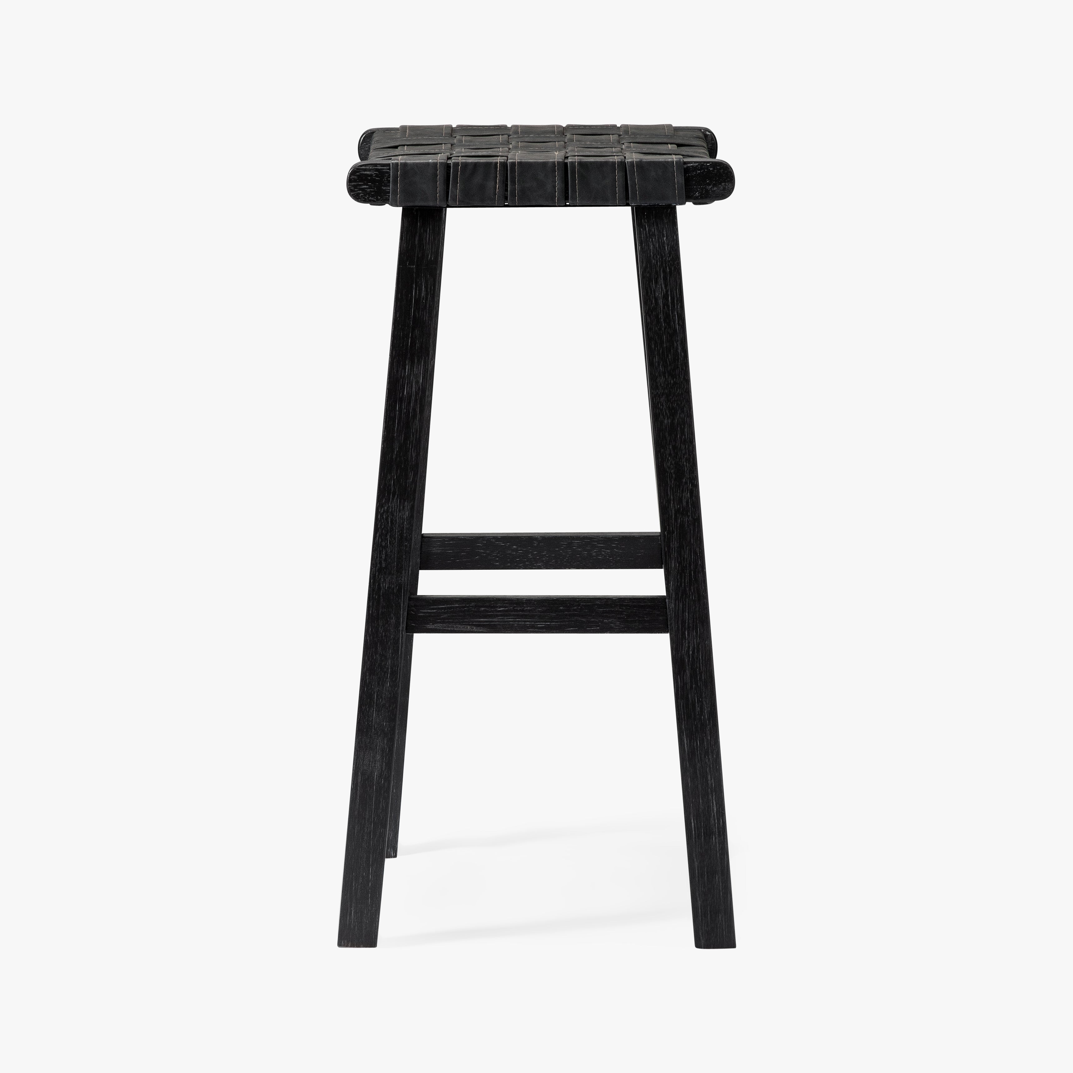 Noah Backless Bar Stool In Aged Black Finish With Charcoal Black Vegan Leather in Stools by Maven Lane