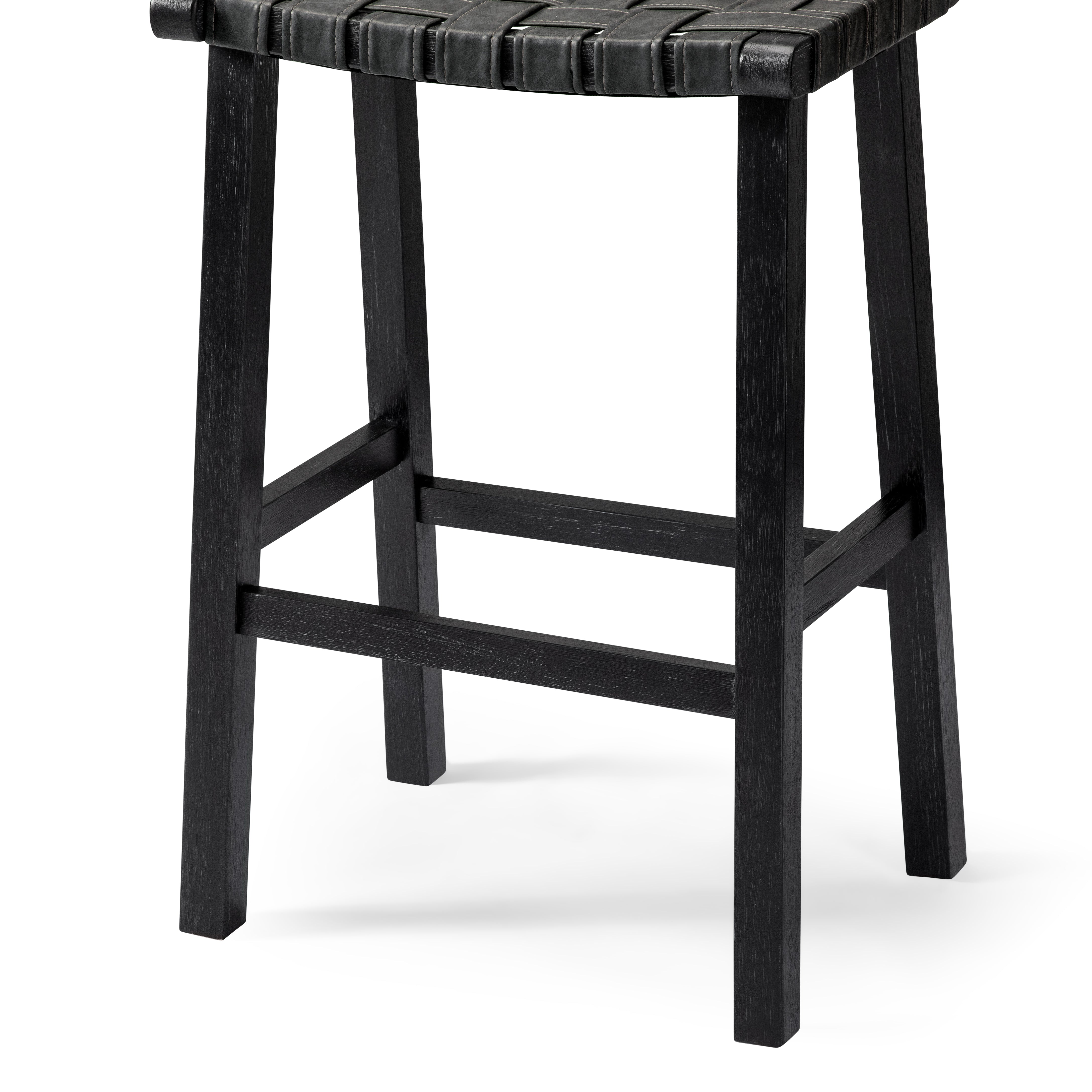 Noah Backless Bar Stool In Aged Black Finish With Charcoal Black Vegan Leather in Stools by Maven Lane