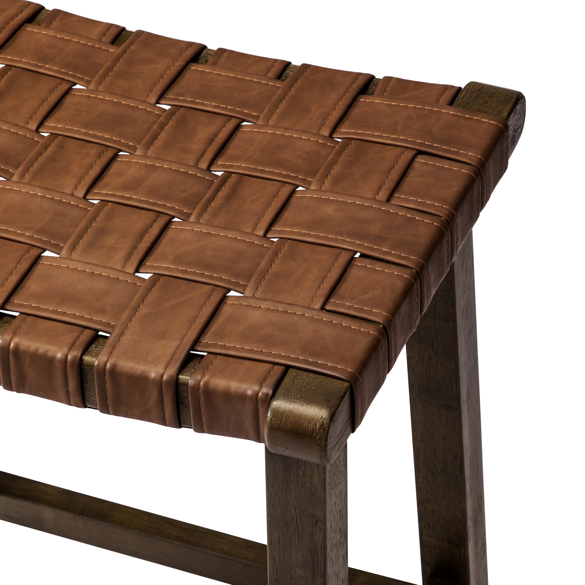 Noah Backless Counter Stool In Brown Finish & Brown Woven Faux Leather Seat in Stools by Maven Lane