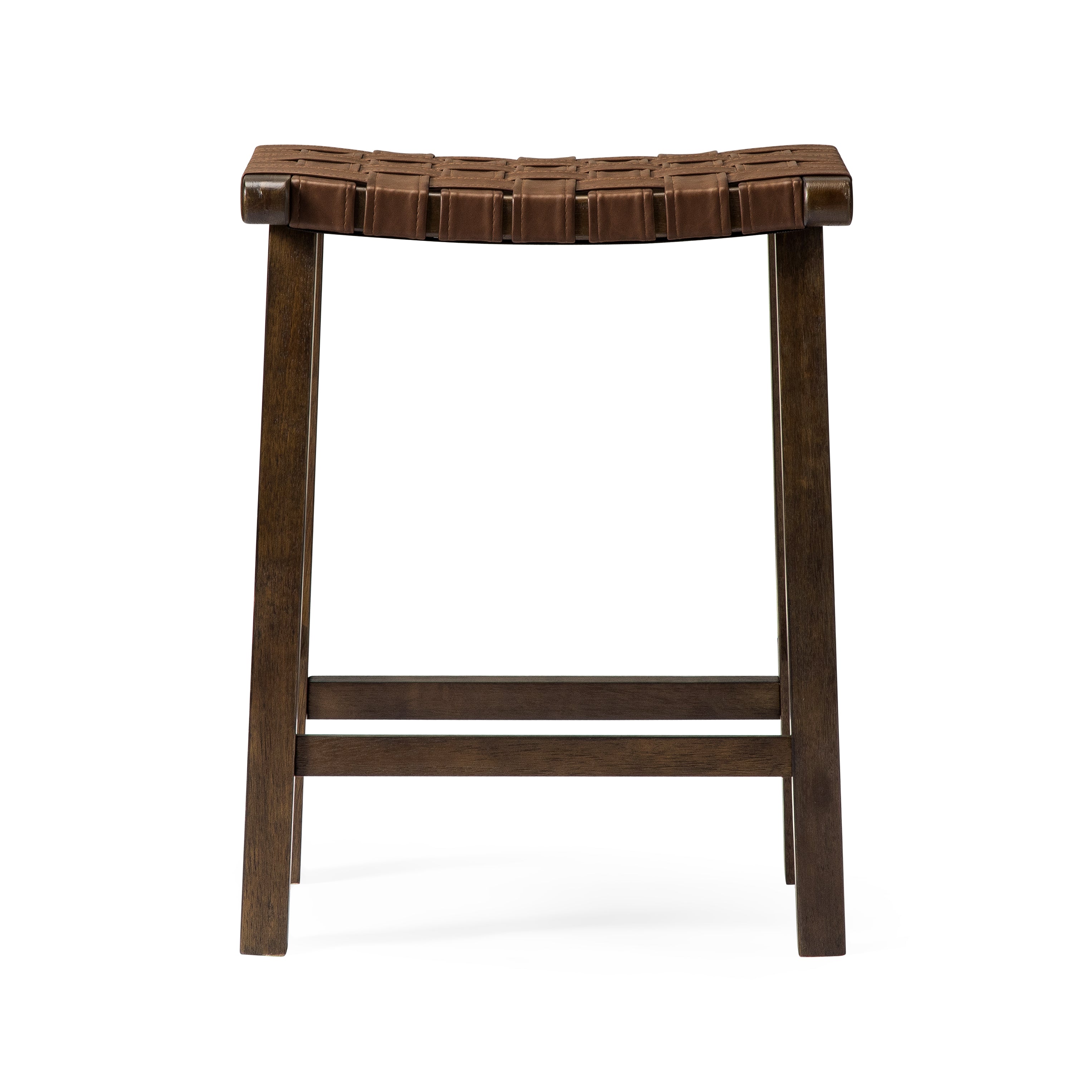 Noah Backless Counter Stool in Aged Brown Finish with Cocoa Brown Vegan Leather in Stools by Maven Lane