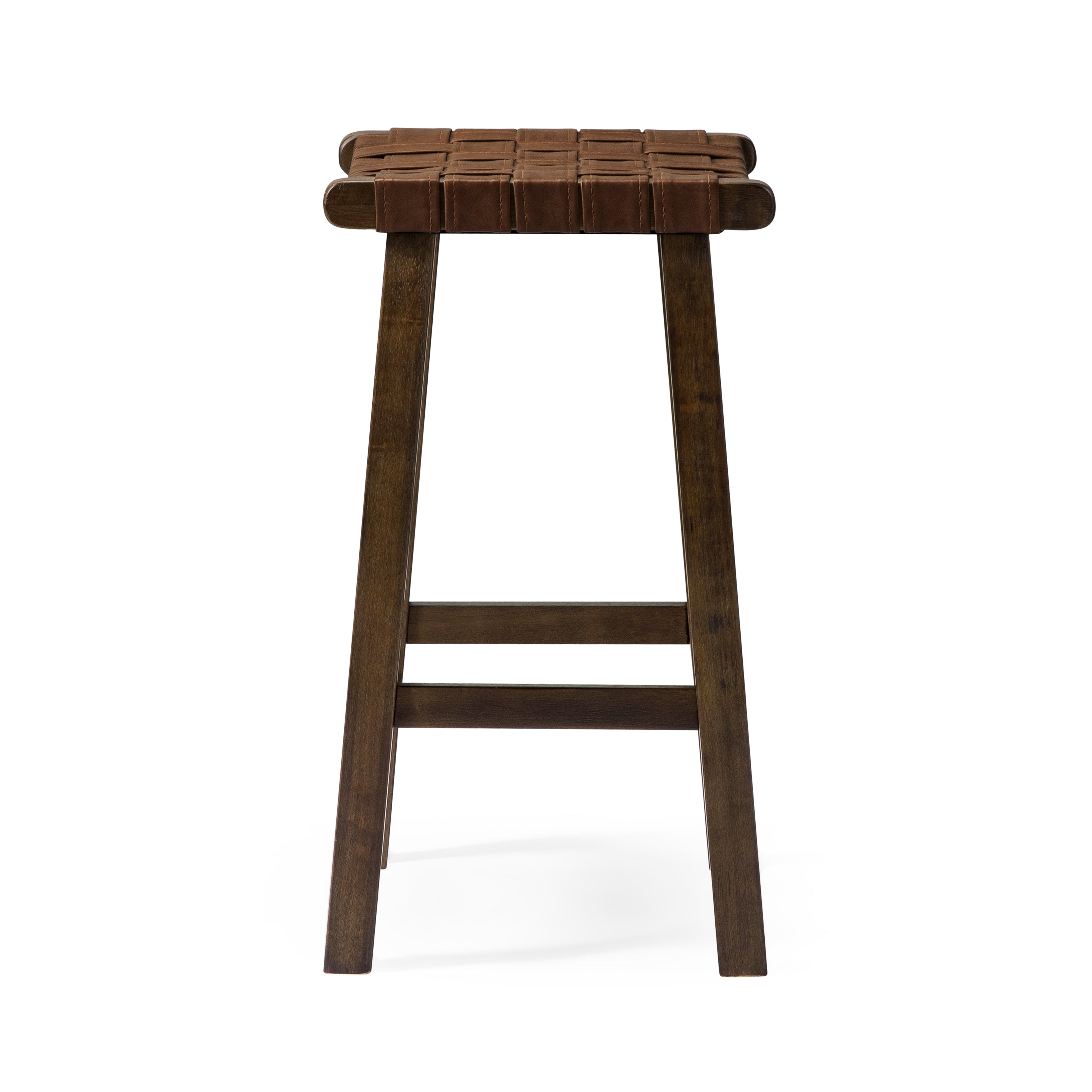 Noah Backless Counter Stool in Aged Brown Finish with Cocoa Brown Vegan Leather in Stools by Maven Lane