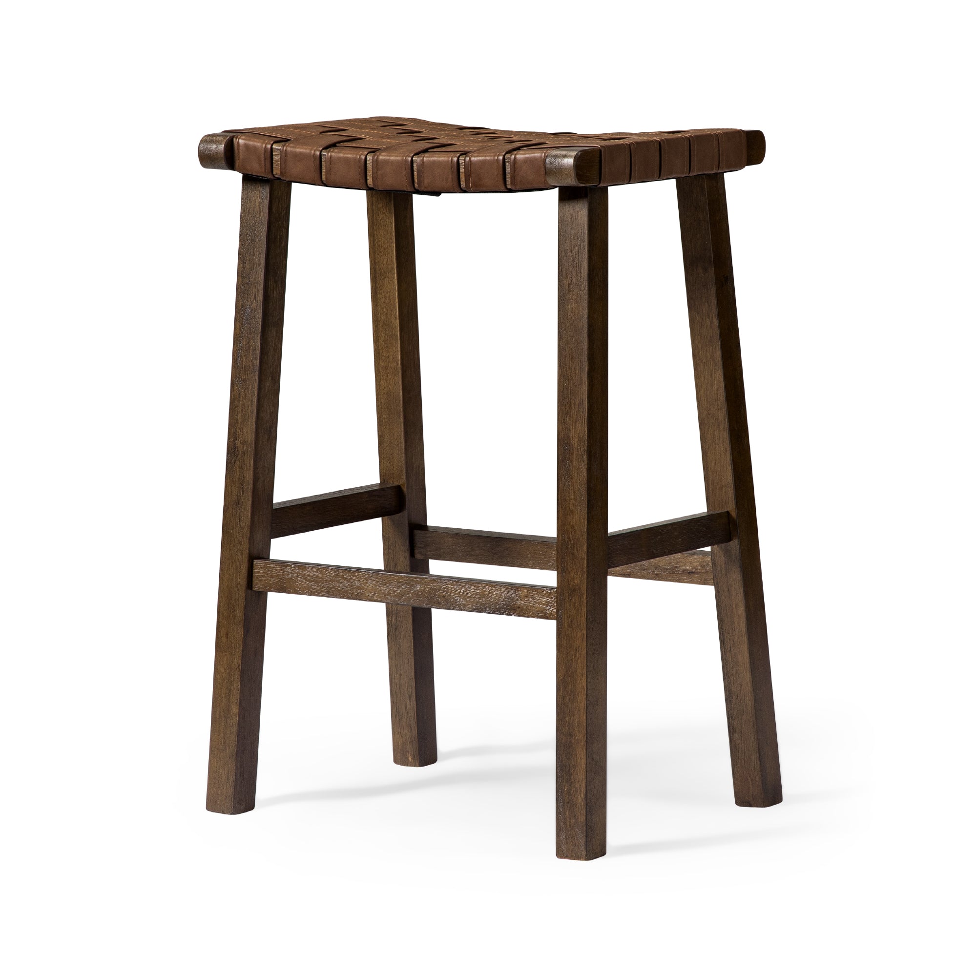 30" Noah Backless Bar Stool in Aged Brown Finish with Cocoa Brown Vegan Leather