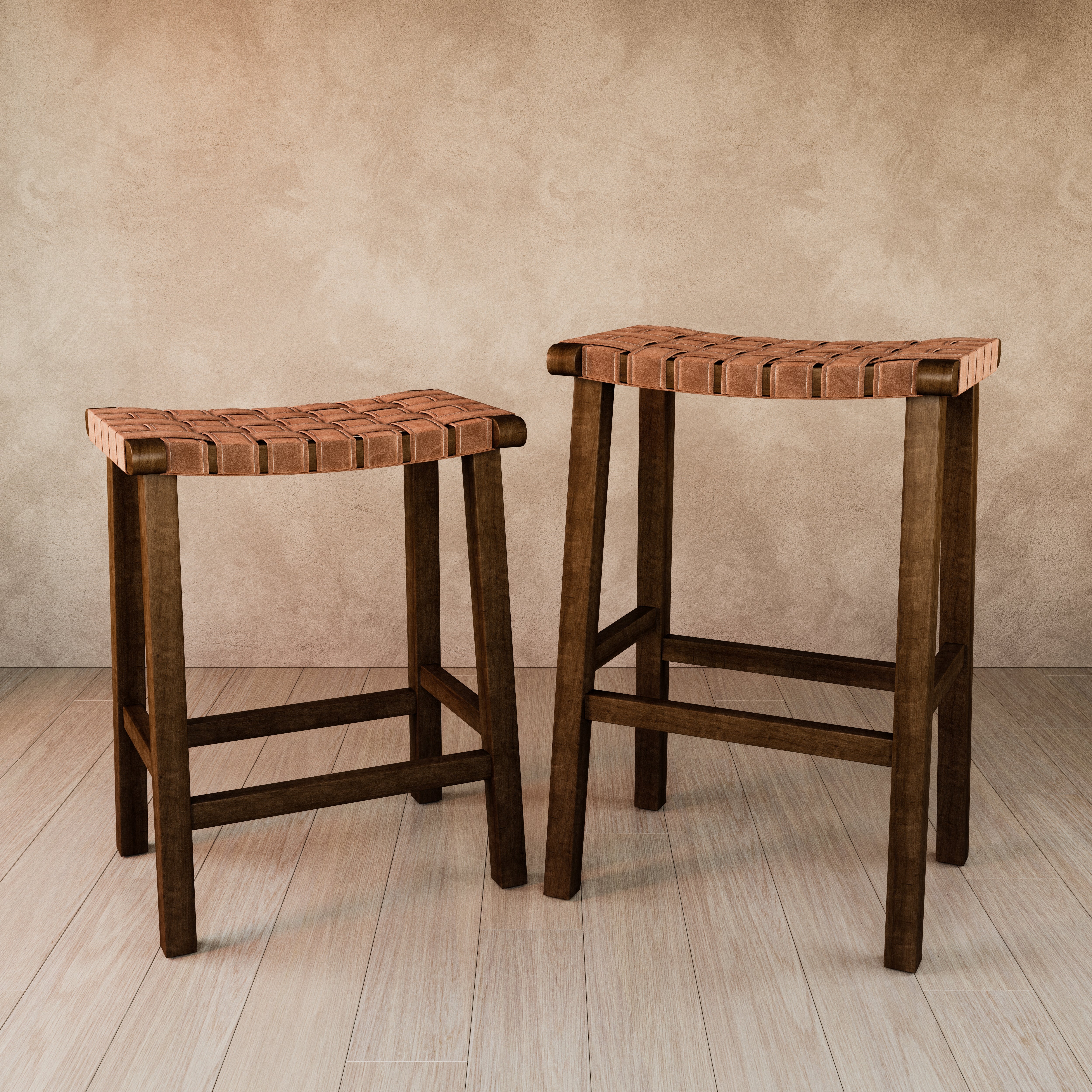 Noah Backless Bar Stool In Aged Brown Finish With Cocoa Brown Vegan Leather in Stools by Maven Lane