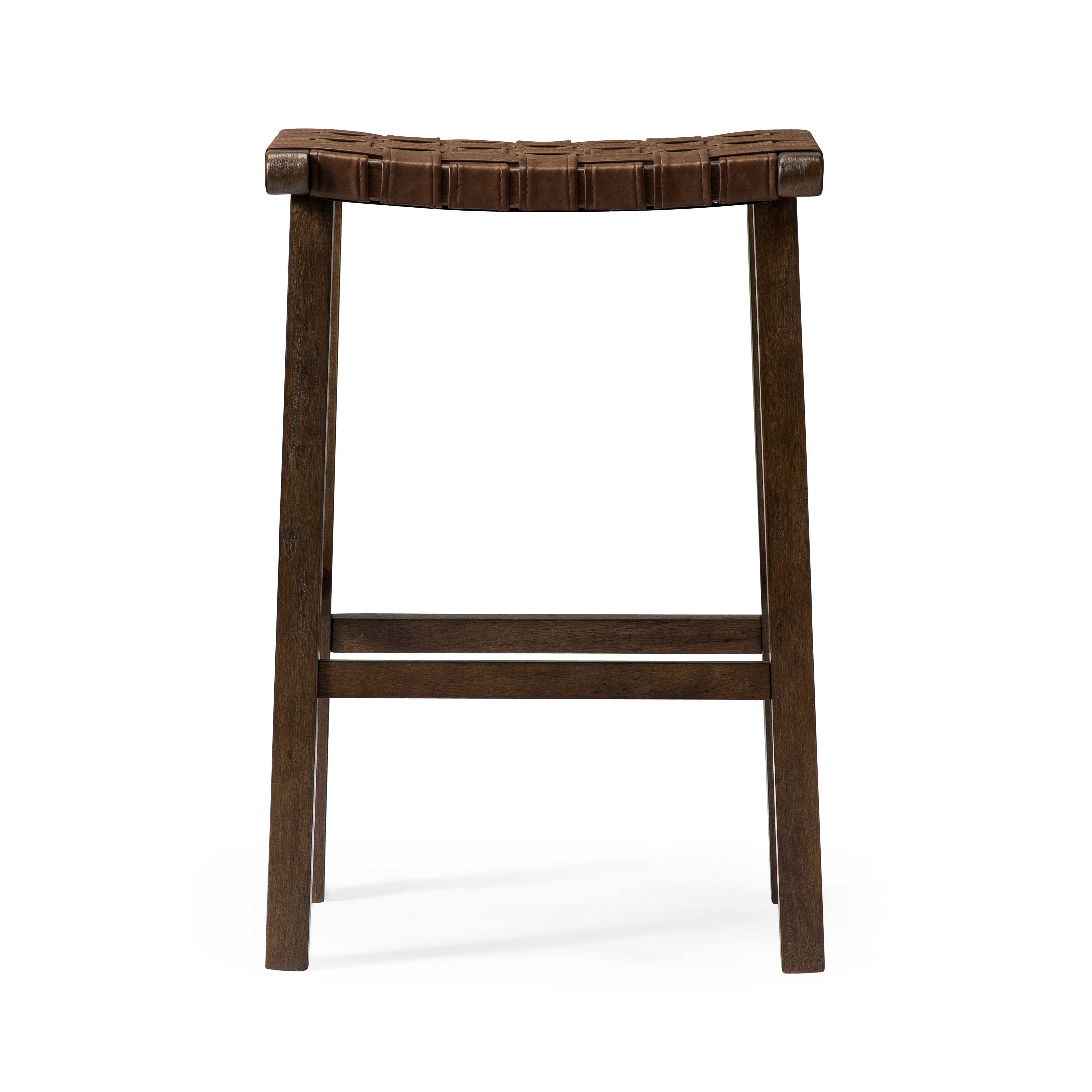 Noah Backless Bar Stool In Aged Brown Finish With Cocoa Brown Vegan Leather in Stools by Maven Lane