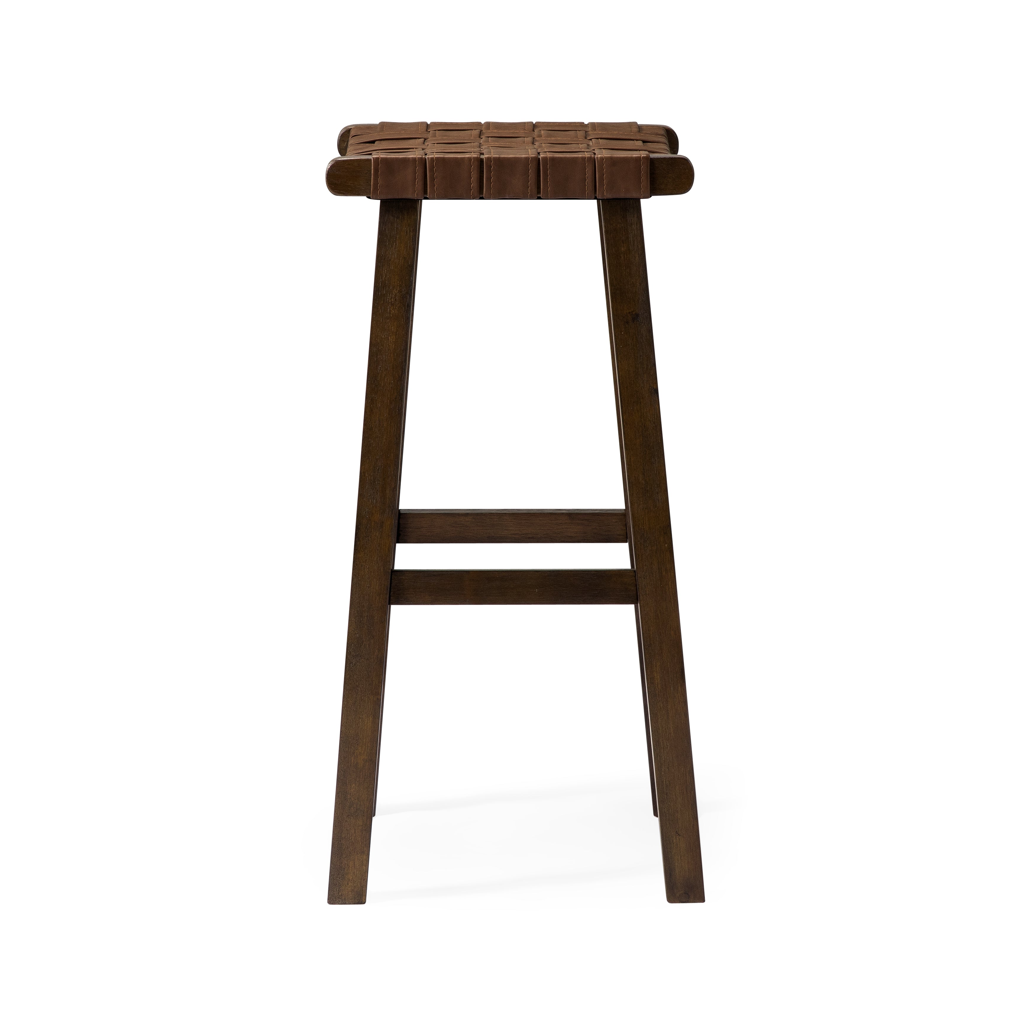 Noah Backless Bar Stool In Aged Brown Finish With Cocoa Brown Vegan Leather in Stools by Maven Lane