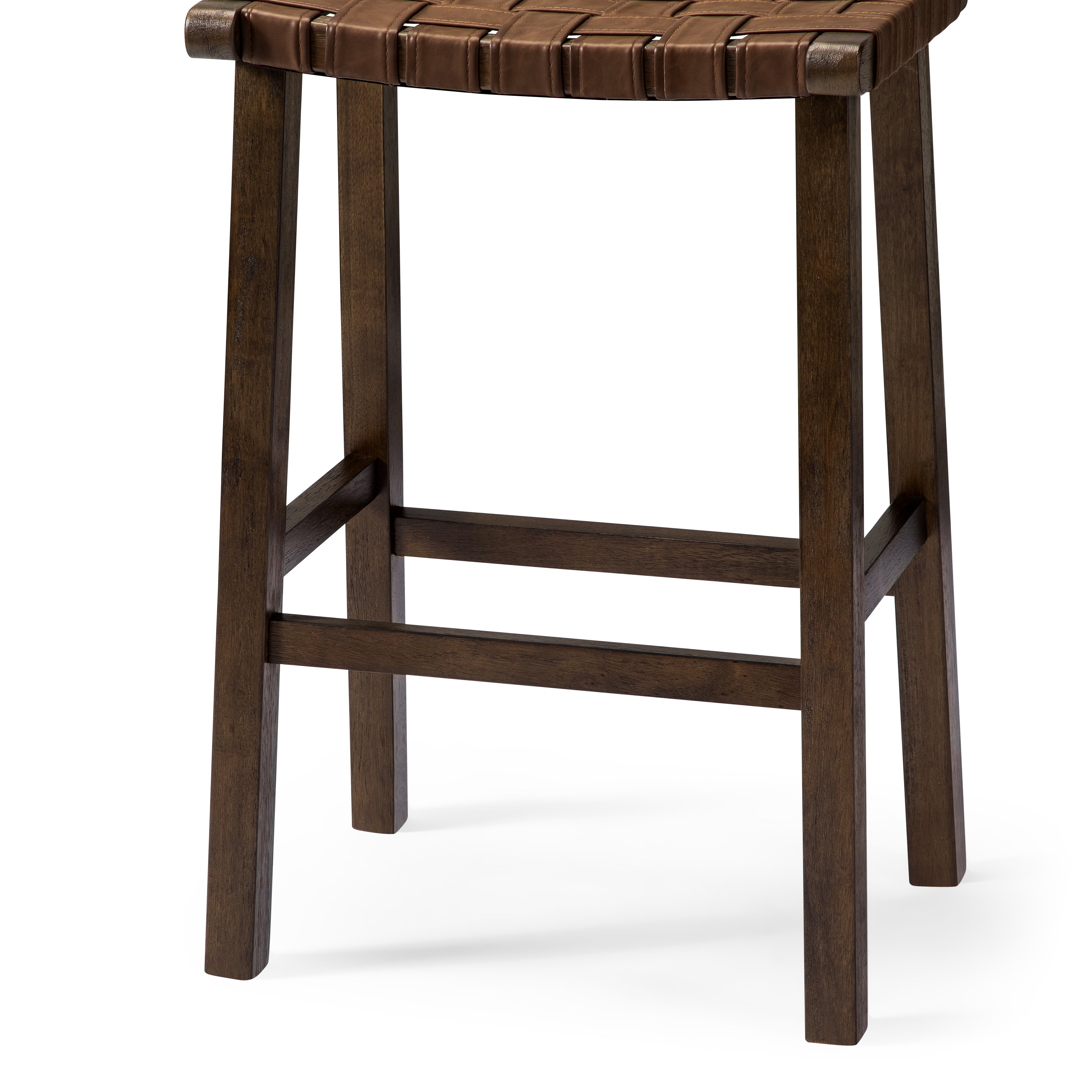 Noah Backless Bar Stool In Aged Brown Finish With Cocoa Brown Vegan Leather in Stools by Maven Lane