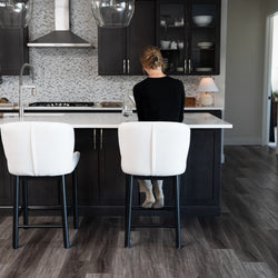 Gia Counter Stool in Black Finish and White Fabric in Stools by Maven Lane