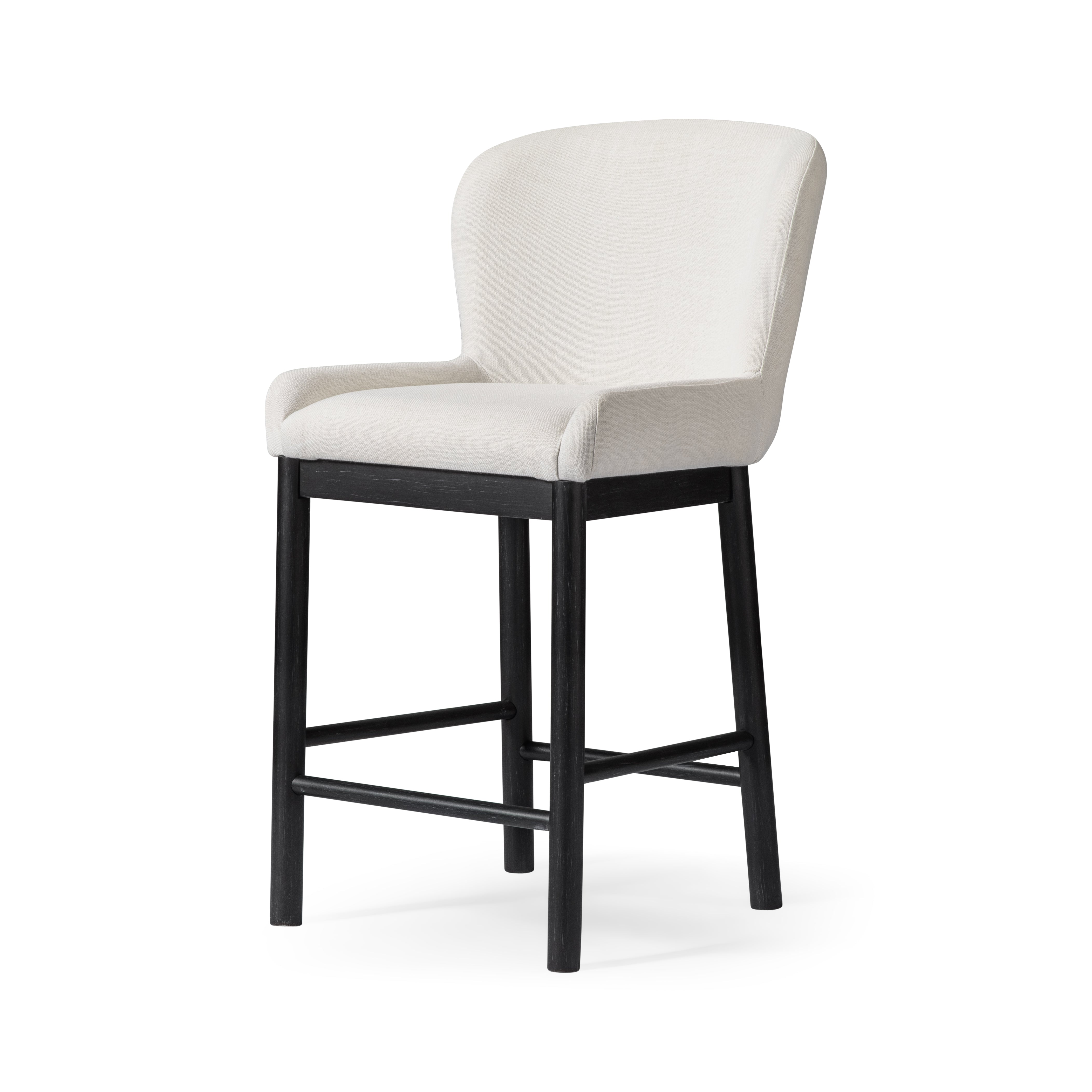 Gia Counter Stool in Aged Black Finish with Dove Weave Fabric in Stools by Maven Lane