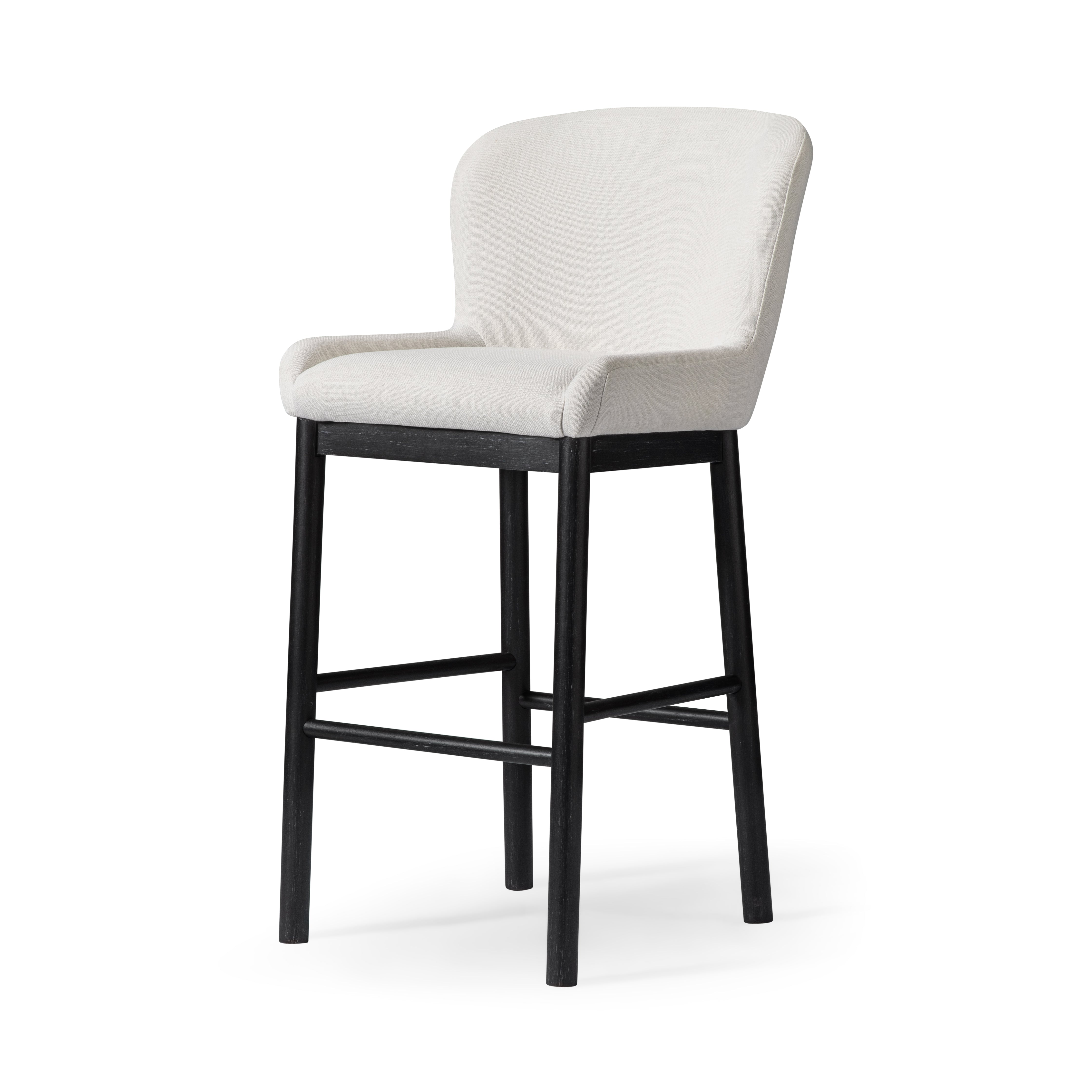 Gia Bar Stool in Aged Black Finish With Dove Weave Fabric in Stools by Maven Lane