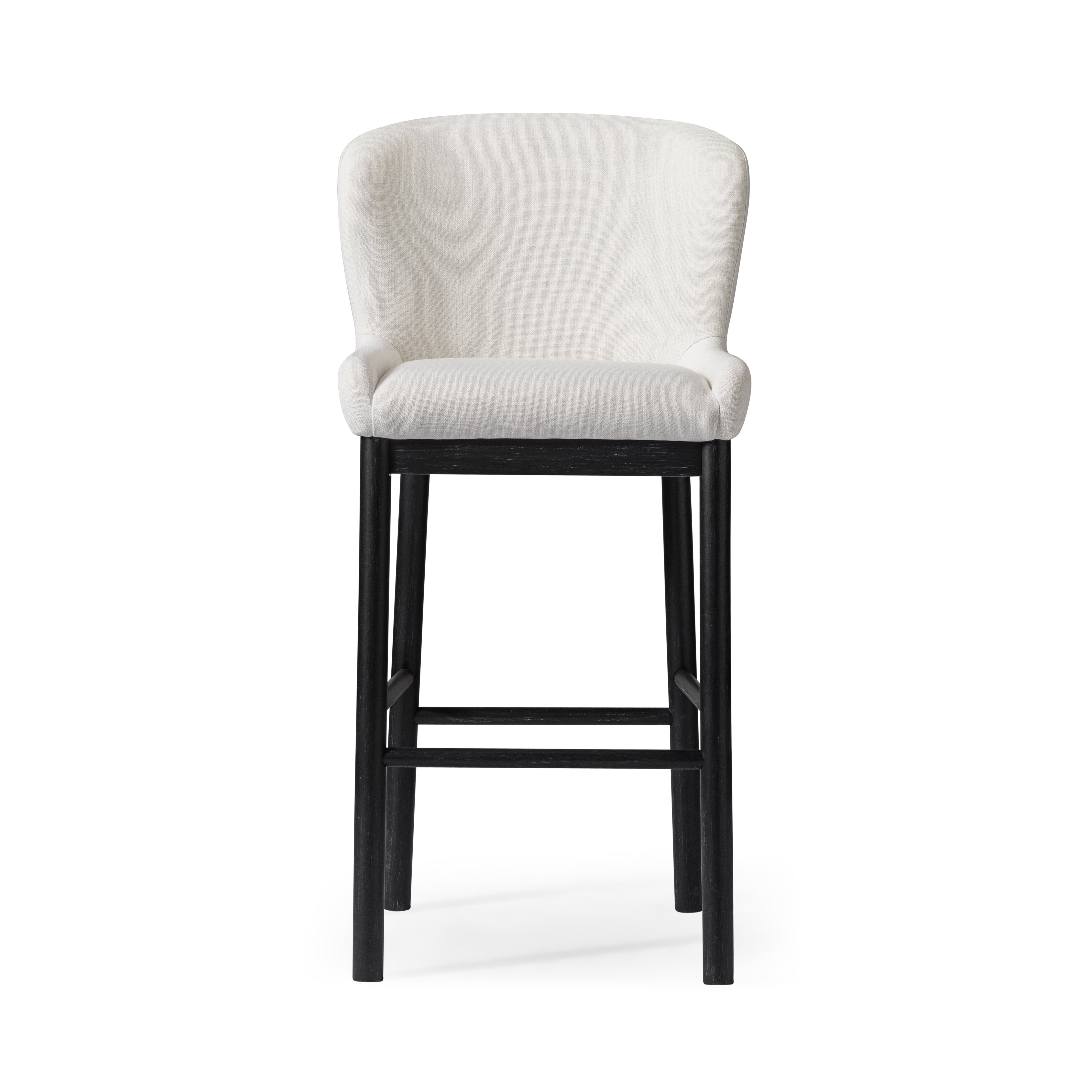 Gia Bar Stool in Aged Black Finish With Dove Weave Fabric in Stools by Maven Lane