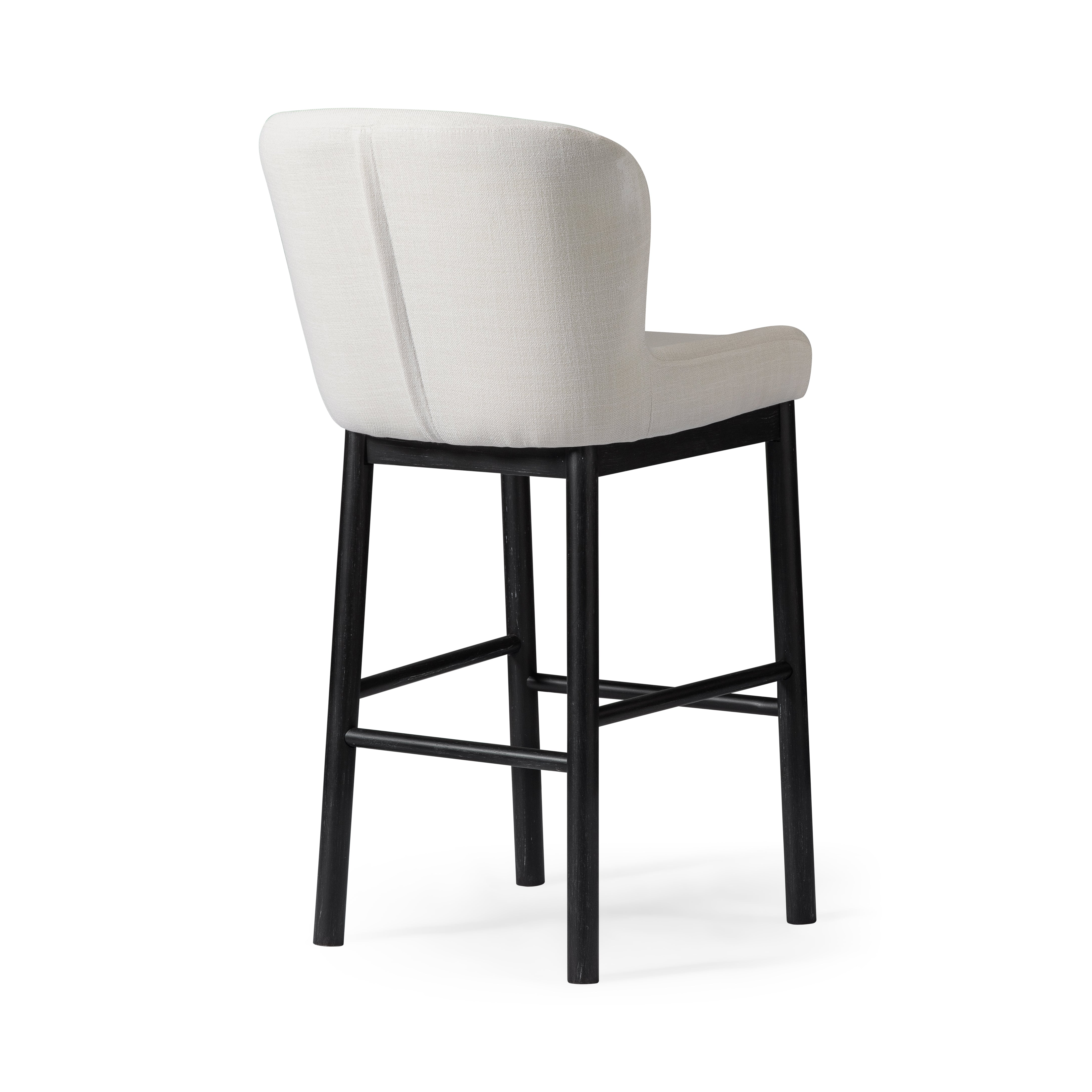 Gia Bar Stool in Aged Black Finish With Dove Weave Fabric in Stools by Maven Lane