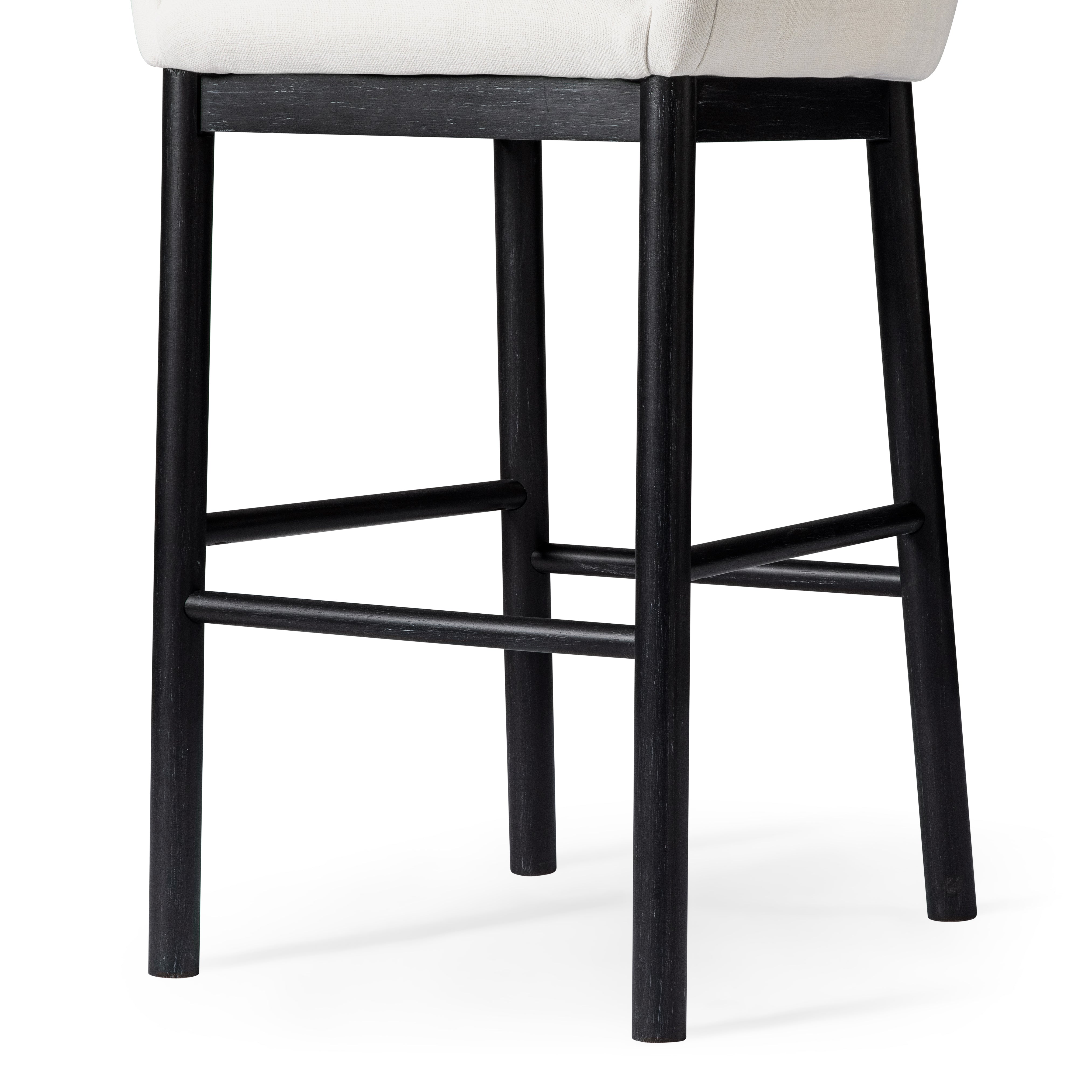 Gia Bar Stool in Aged Black Finish With Dove Weave Fabric in Stools by Maven Lane