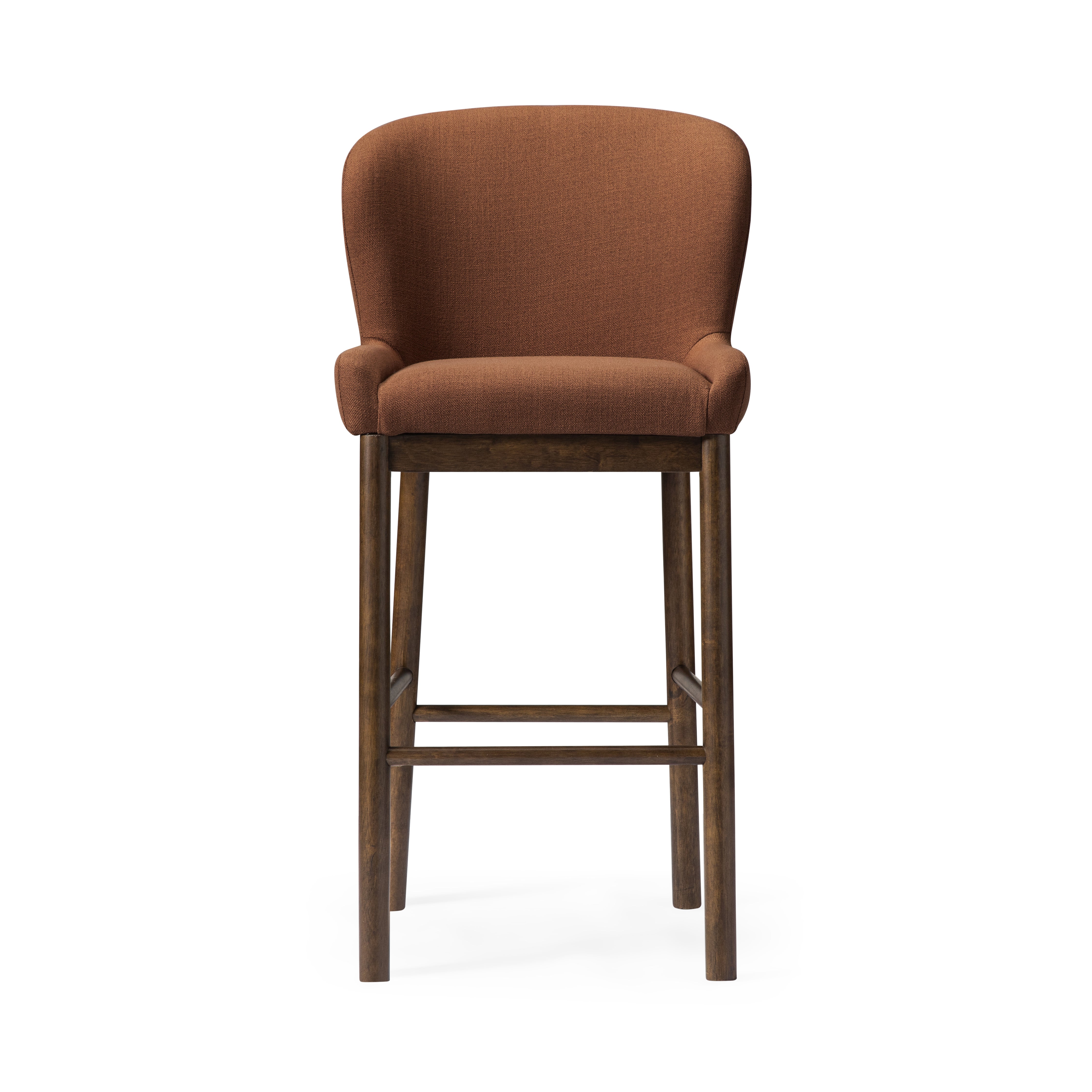 Gia Bar Stool in Aged Brown Finish With Clay Canvas Fabric in Stools by Maven Lane