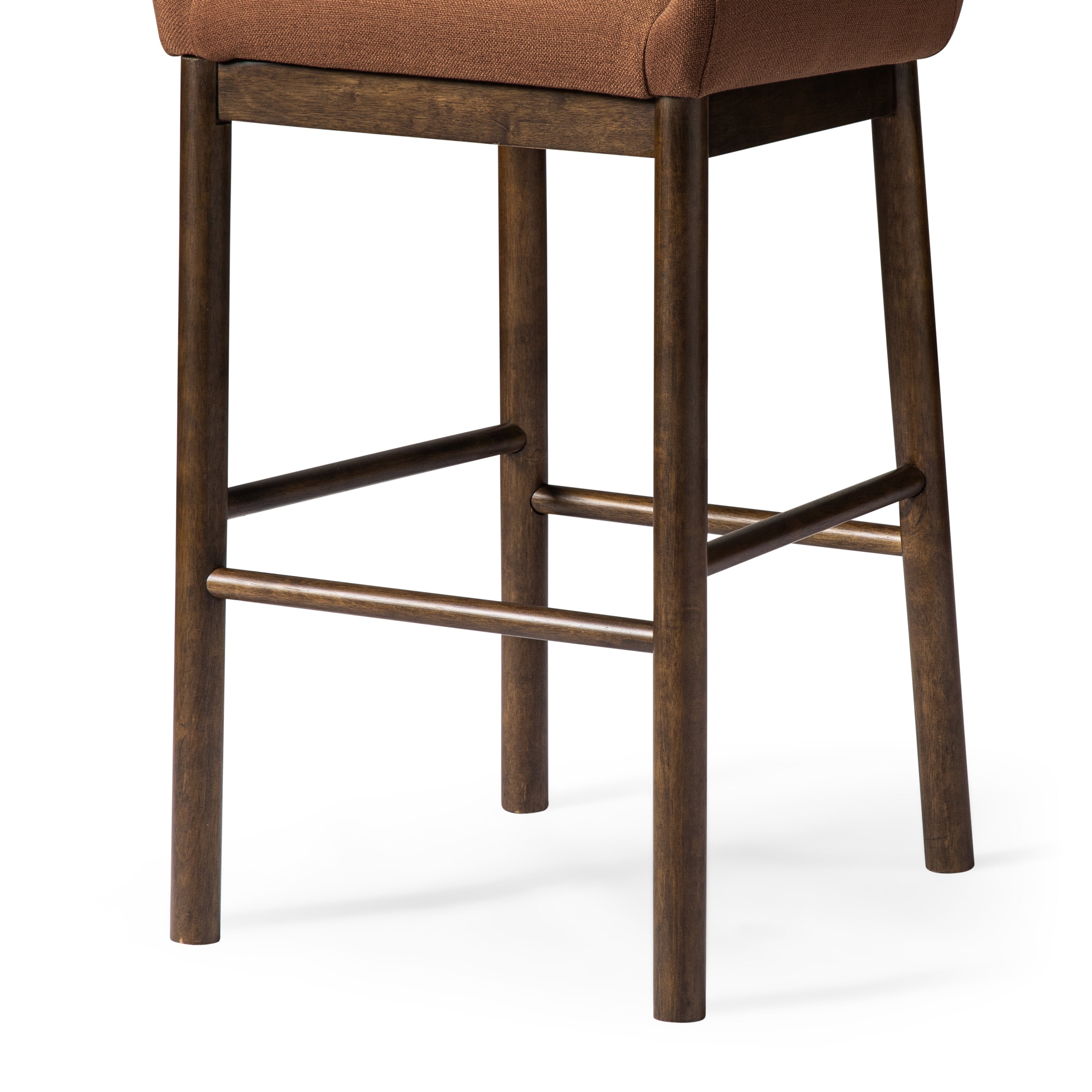 Gia Bar Stool in Aged Brown Finish With Clay Canvas Fabric in Stools by Maven Lane