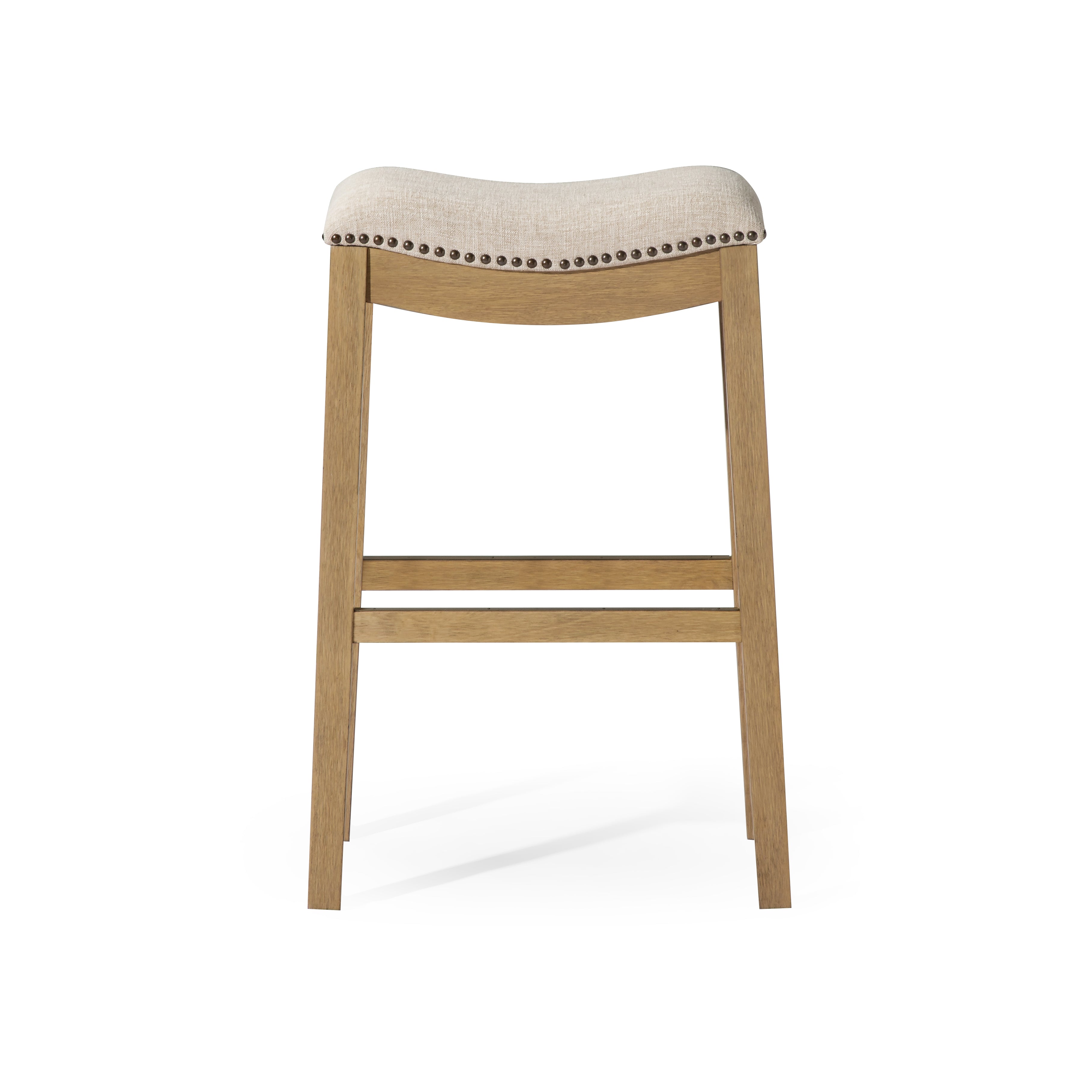 Alex Bar Stool in Aged Natural Finish with Wheat Fabric Upholstery in Stools by Maven Lane