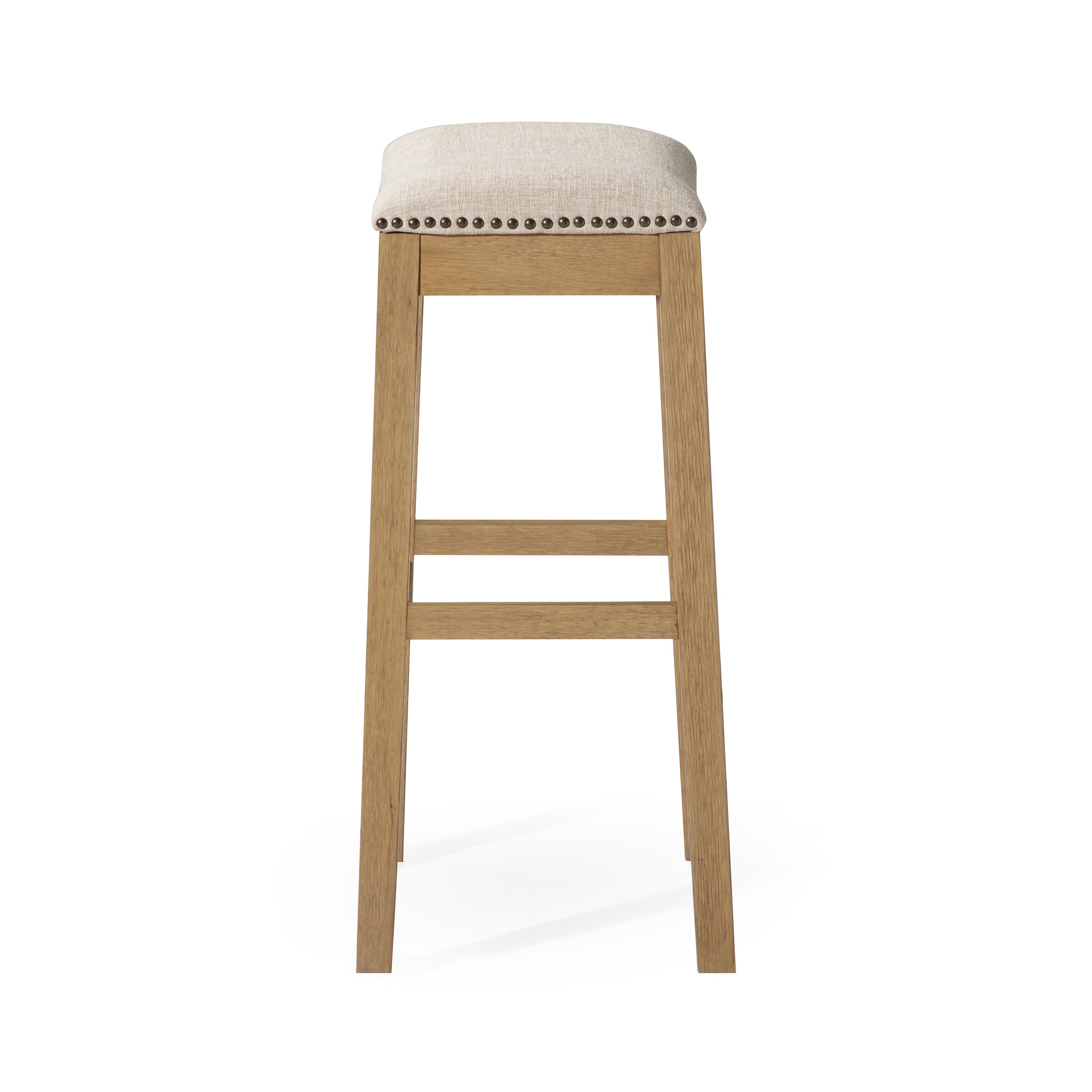 Alex Bar Stool in Aged Natural Finish with Wheat Fabric Upholstery in Stools by Maven Lane