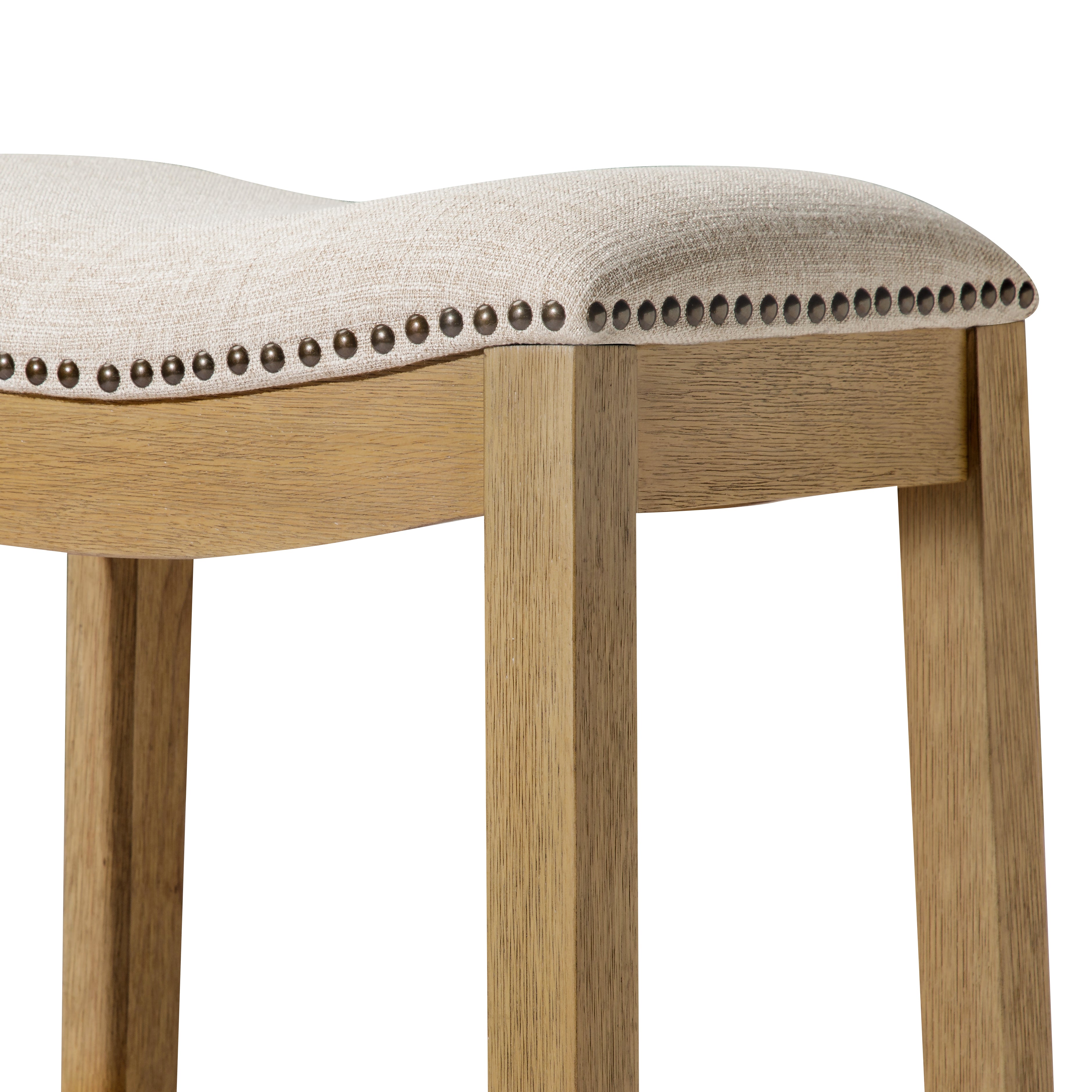 Alex Bar Stool in Aged Natural Finish with Wheat Fabric Upholstery in Stools by Maven Lane