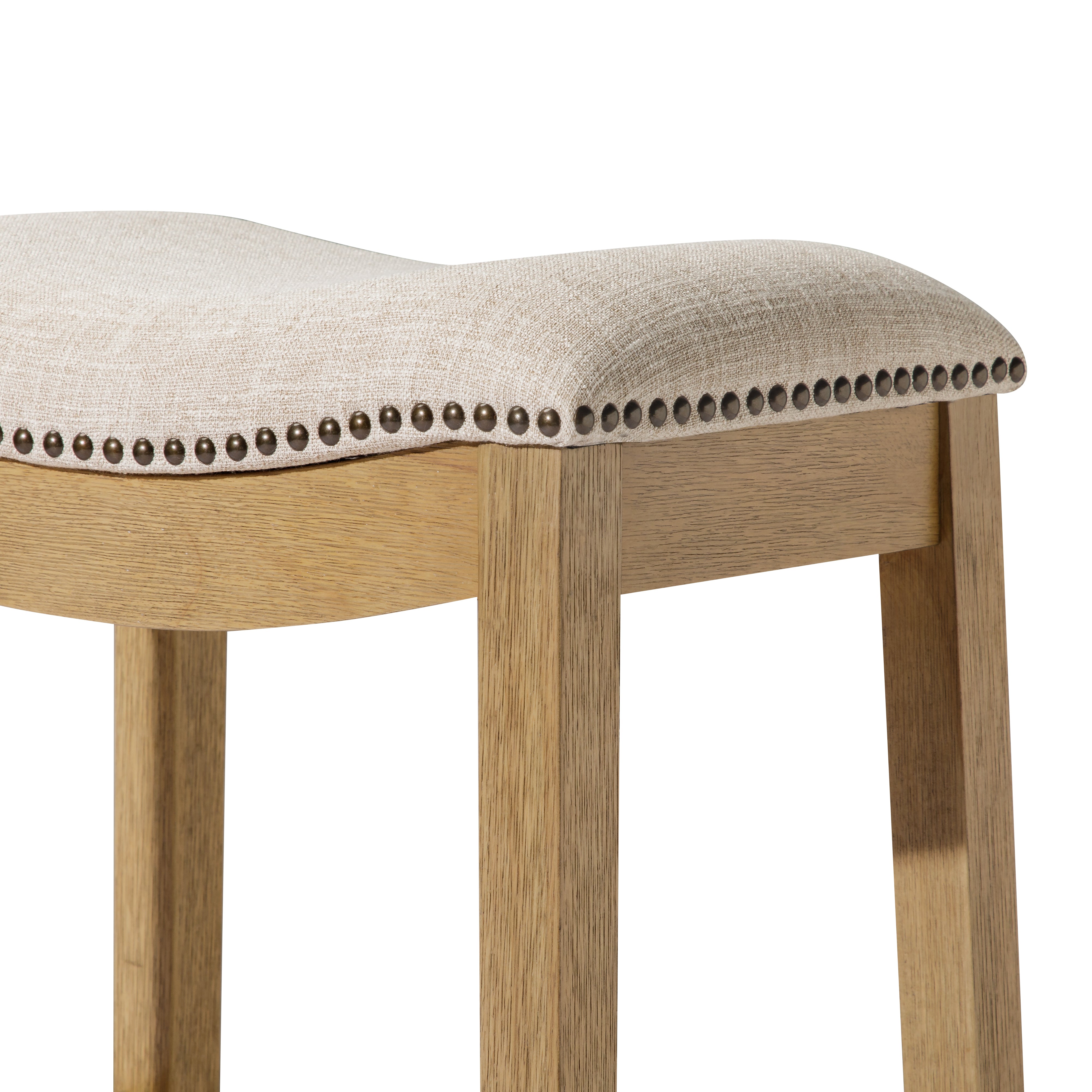 Alex Counter Stool in Aged Natural Finish with Wheat Fabric Upholstery in Stools by Maven Lane