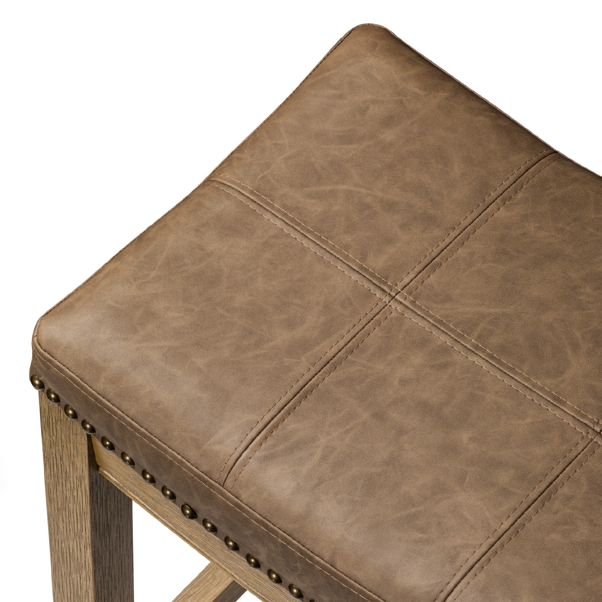 26" Sophia Counter Stool in Natural Finish with Dark Tan Faux Leather Upholstery in Stools by Maven Lane