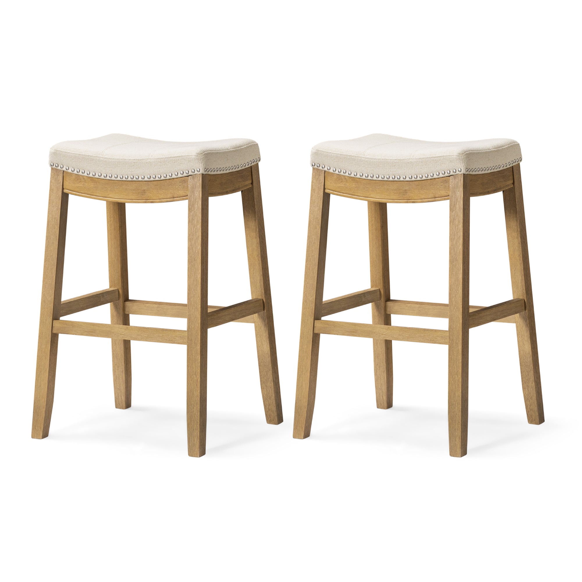 31" Sophia Bar Stool in Natural Finish with Beige Fabric Upholstery (Set of 2) in by Maven Lane