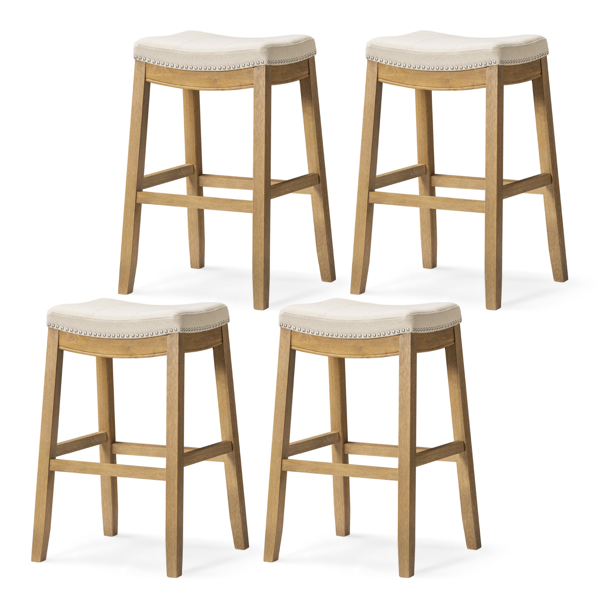 31" Sophia Bar Stool in Natural Finish with Beige Fabric Upholstery (Set of 4) in by Maven Lane