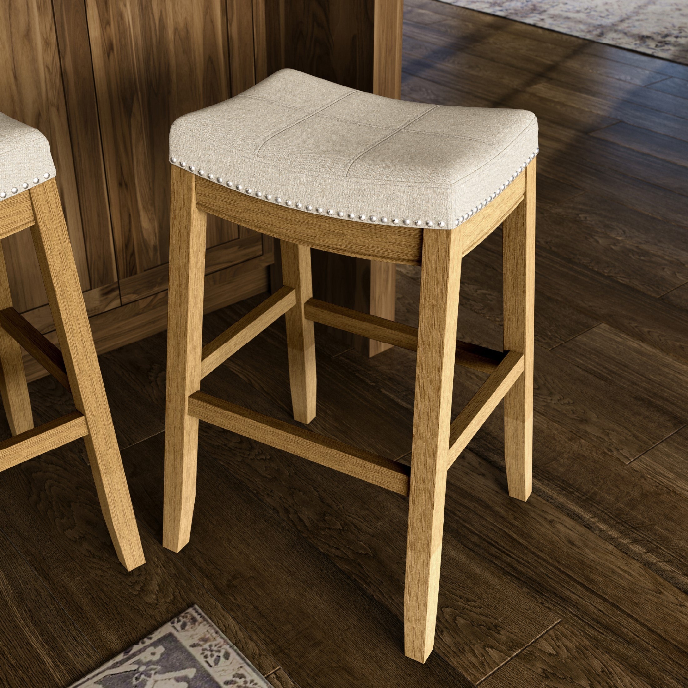 31" Sophia Bar Stool in Natural Finish with Natural Fabric in Stools by Maven Lane