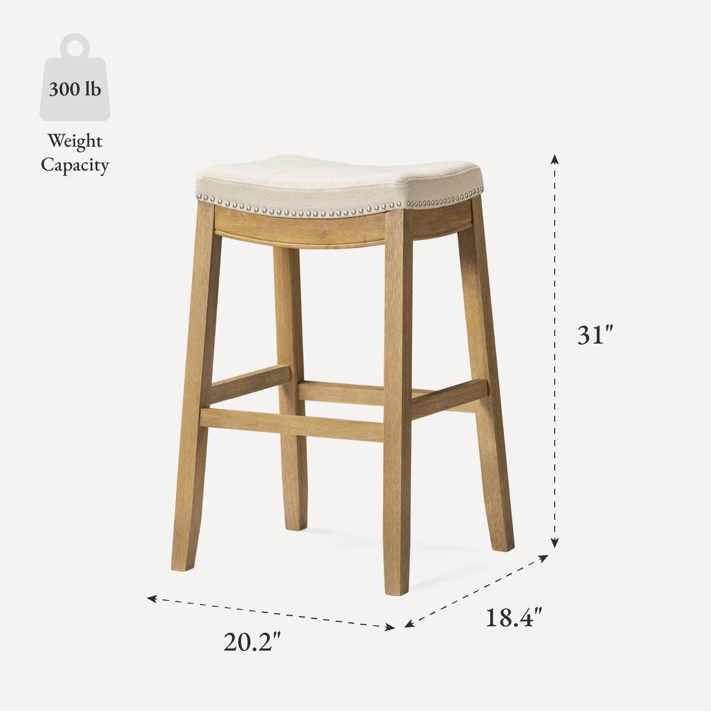 31" Sophia Bar Stool in Natural Finish with Natural Fabric in Stools by Maven Lane