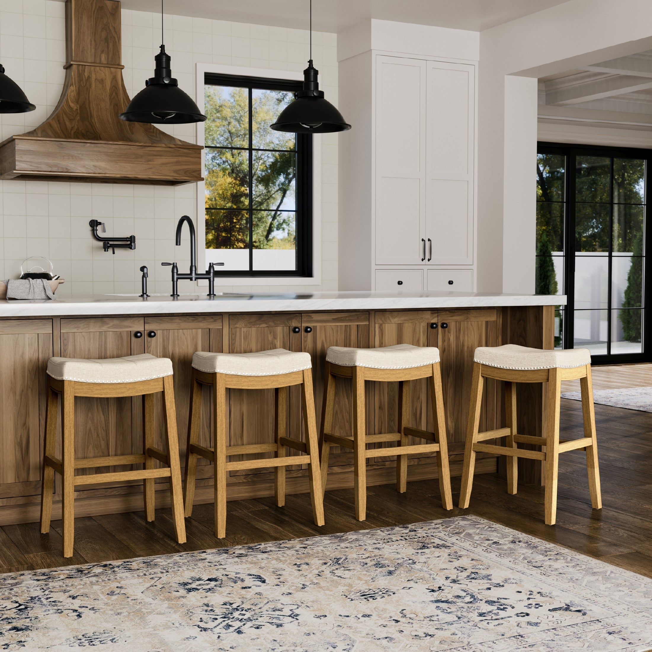 31" Sophia Bar Stool in Natural Finish with Natural Fabric in Stools by Maven Lane