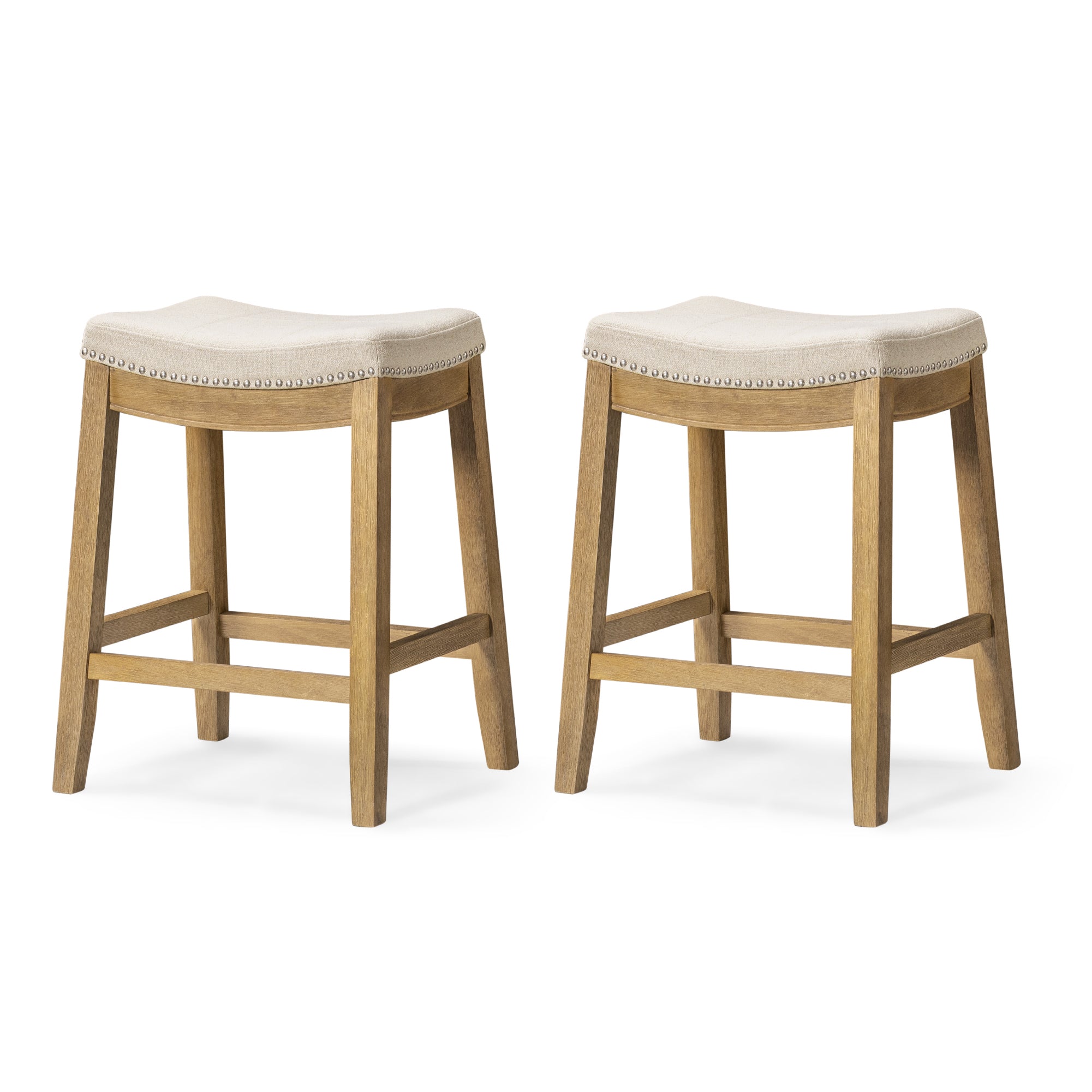 26" Sophia Counter Stool in Natural Finish with Beige Fabric Upholstery (Set of 2) in by Maven Lane