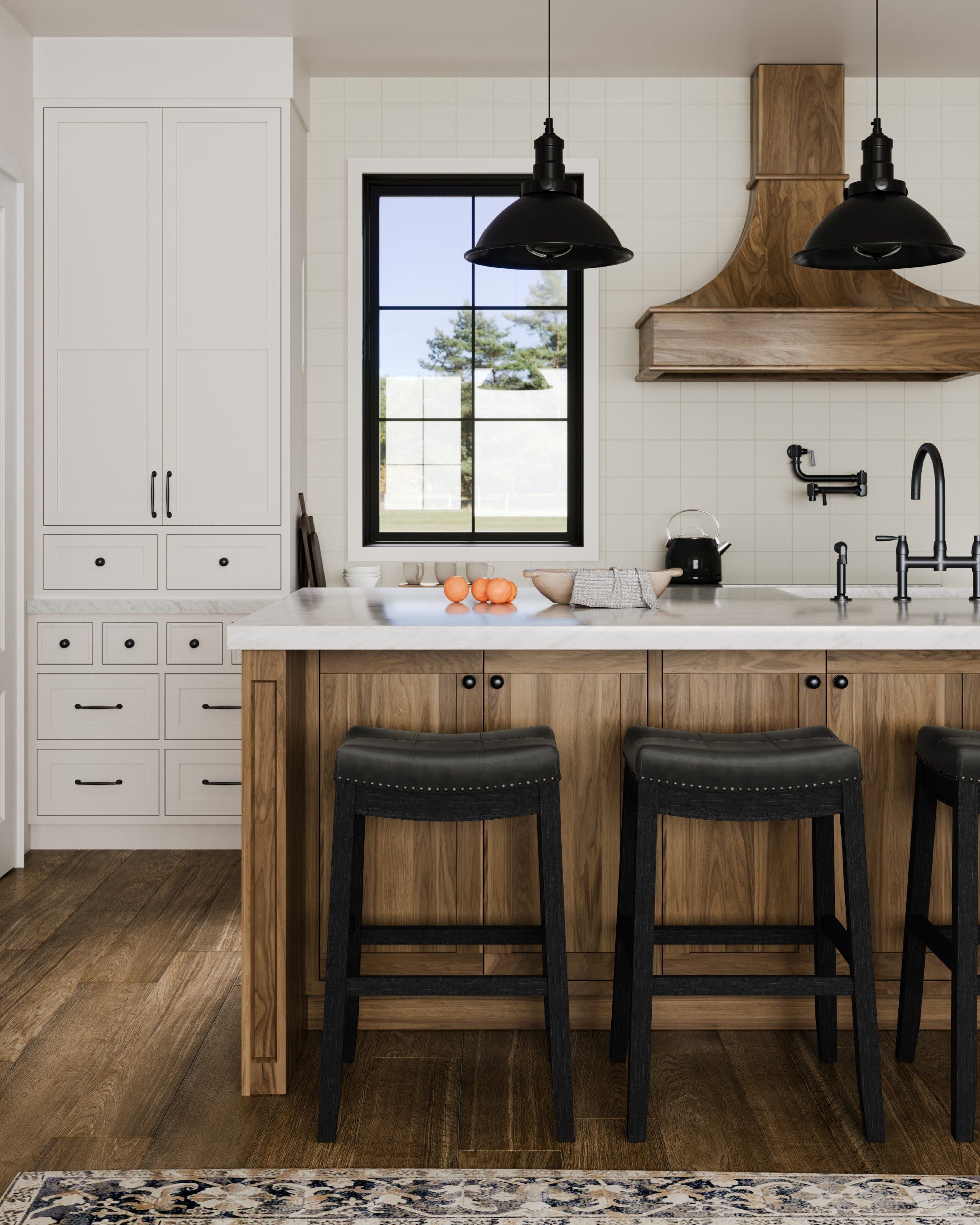 31" Sophia Bar Stool in Black Finish with Dark Grey Faux Leather in Stools by Maven Lane