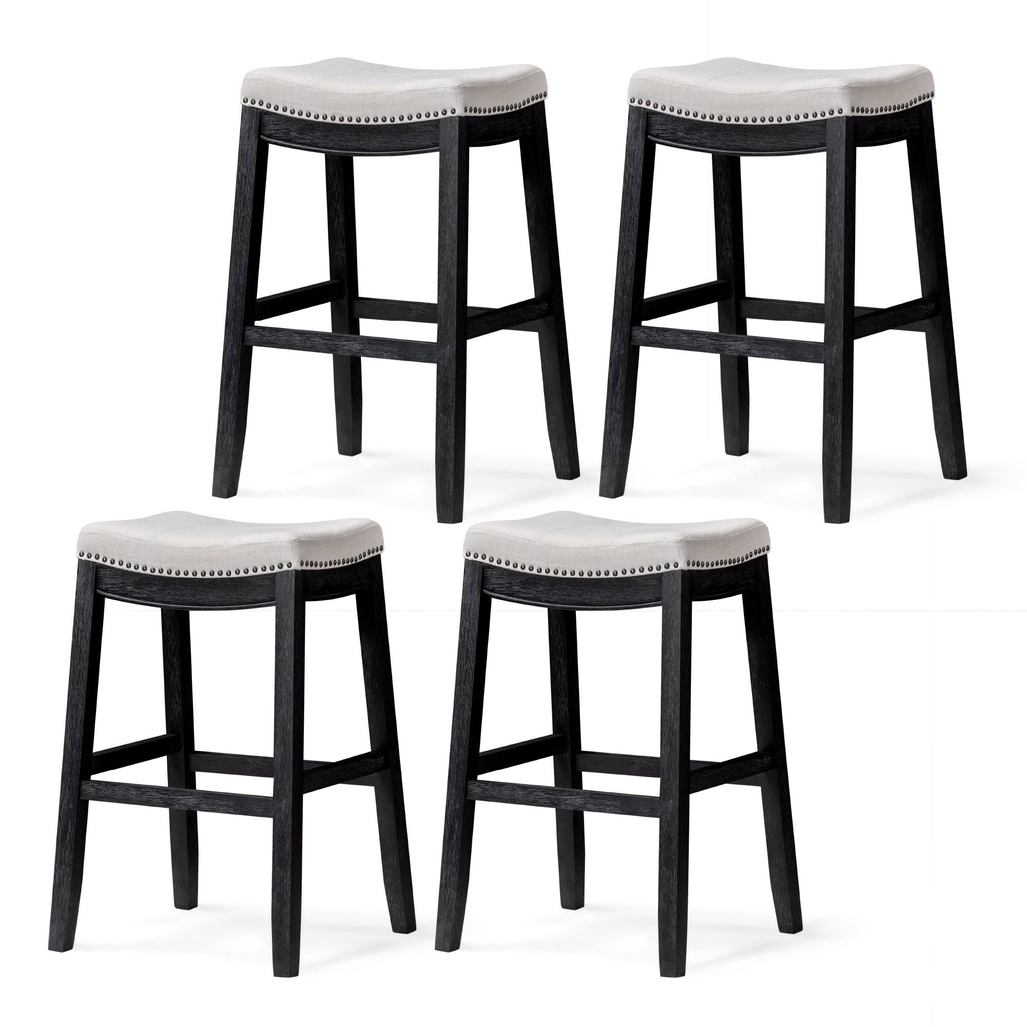 31" Sophia Bar Stool in Black Finish with White Fabric Upholstery (Set of 4) in by Maven Lane