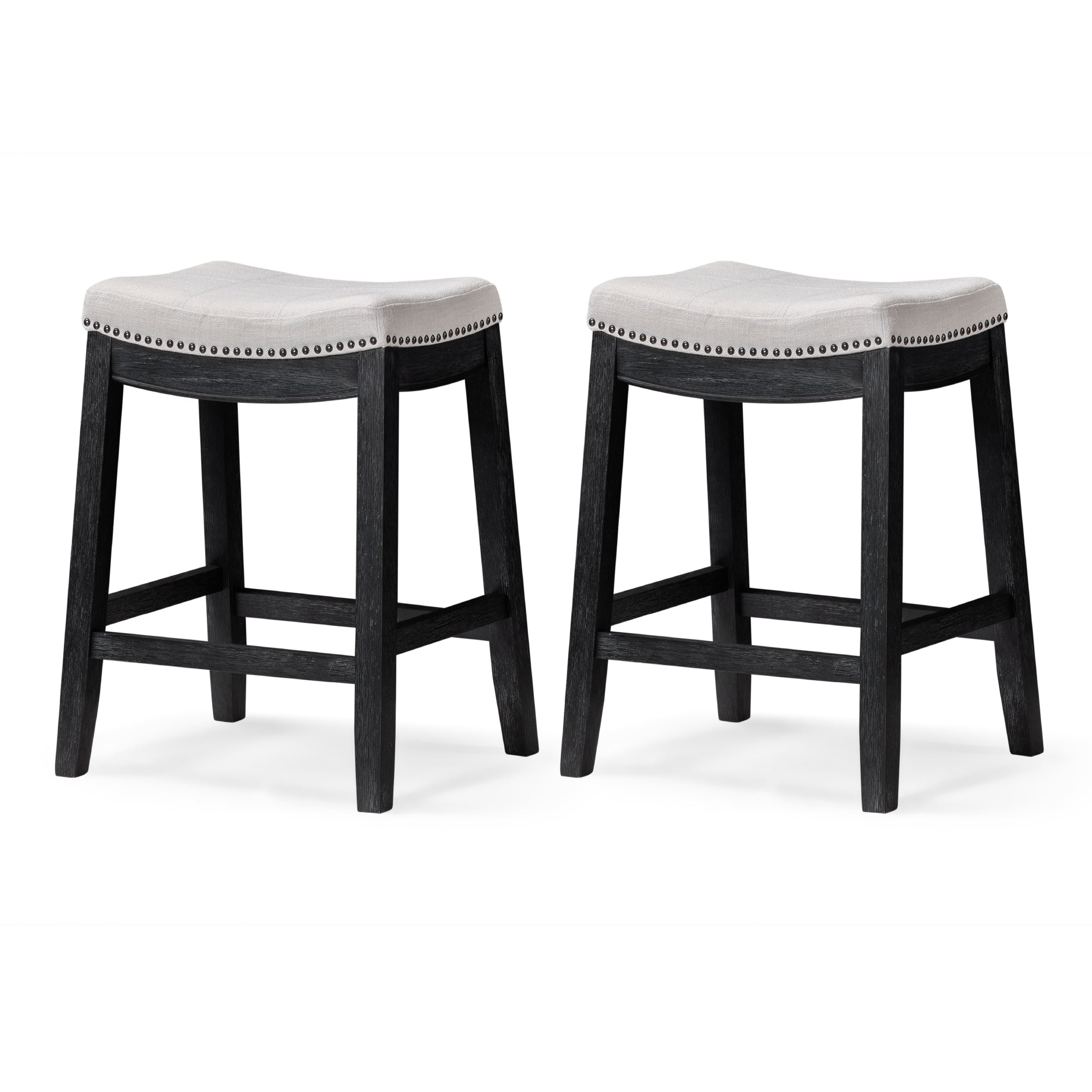 26" Sophia Counter Stool in Black Finish with White Fabric Upholstery (Set of 2) in by Maven Lane