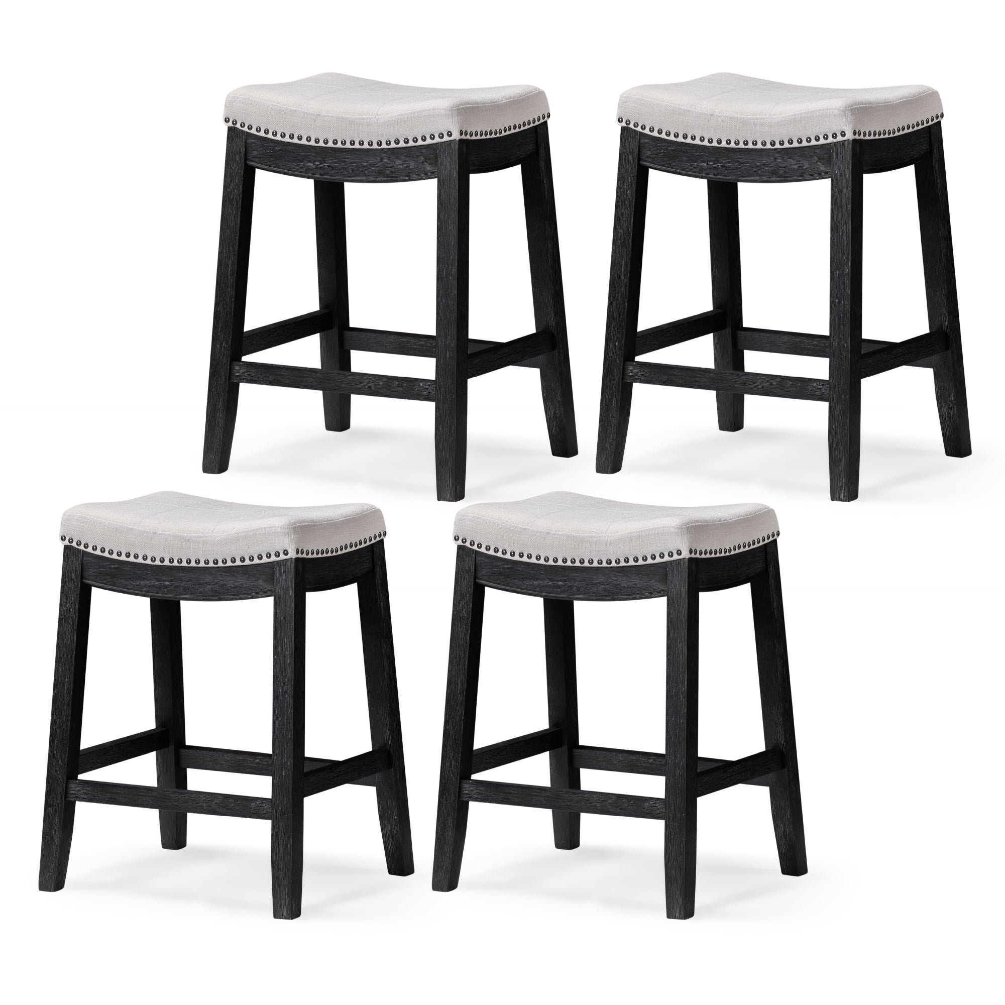 26" Sophia Counter Stool in Black Finish with White Fabric Upholstery (Set of 4) in by Maven Lane