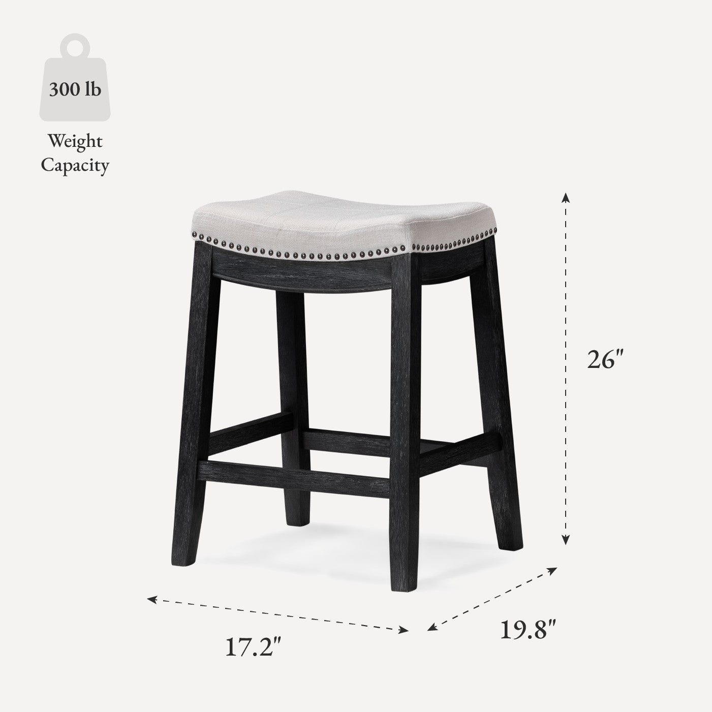 26" Sophia Counter Stool in Black Finish with White Fabric in Stools by Maven Lane