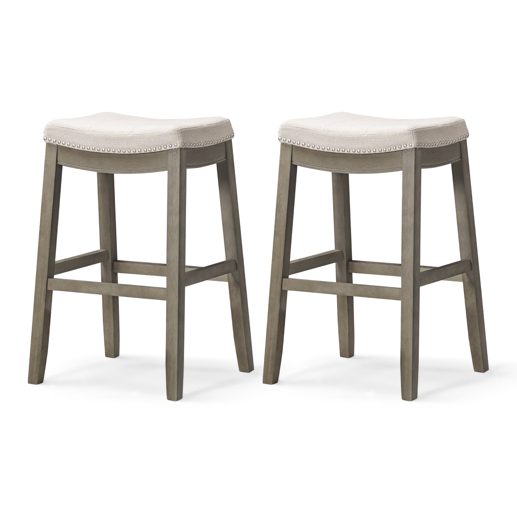 31" Sophia Bar Stool in Grey Finish and Grey Fabric Upholstery (Set of 2) in by Maven Lane