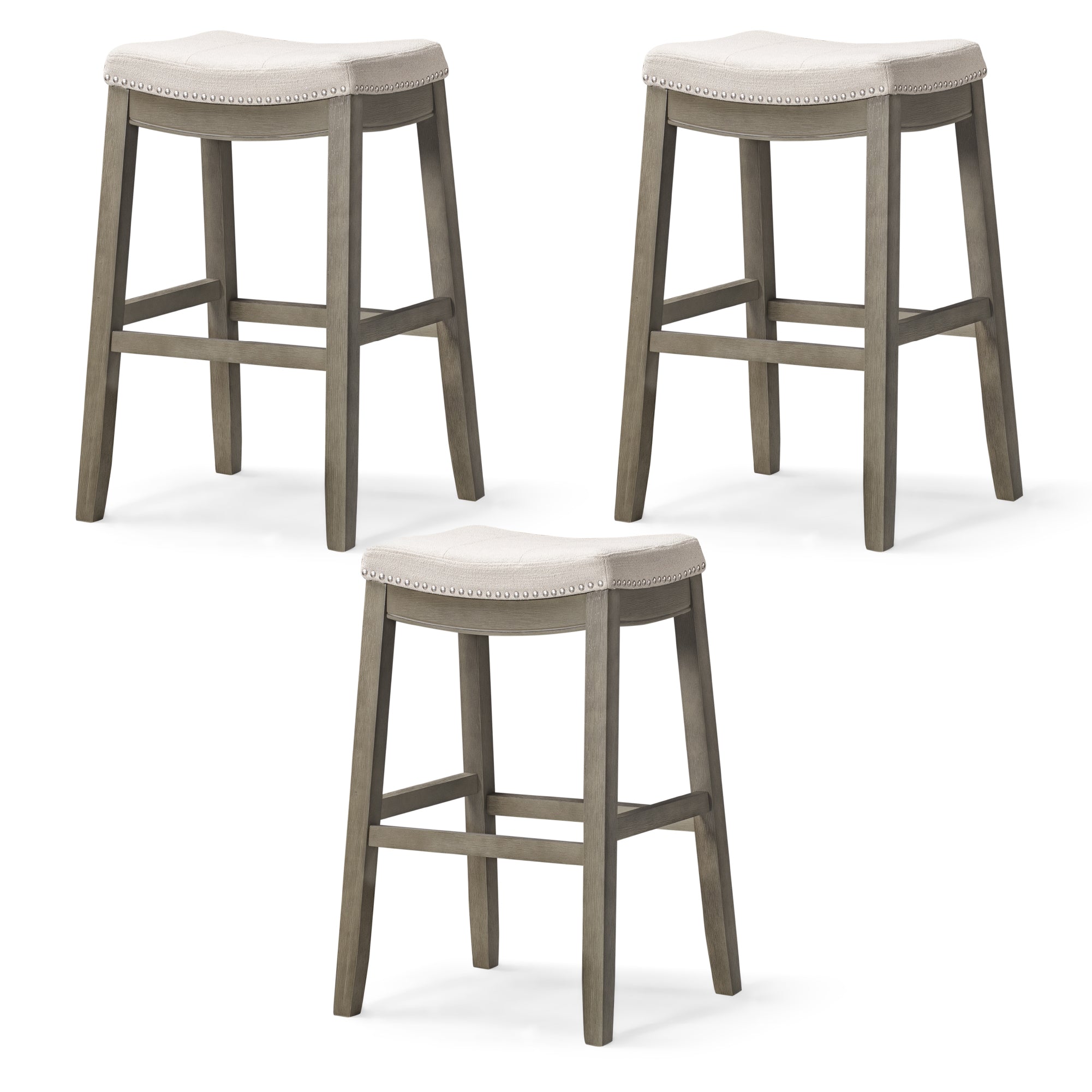 31" Sophia Bar Stool in Grey Finish and Grey Fabric Upholstery (Set of 3) in by Maven Lane