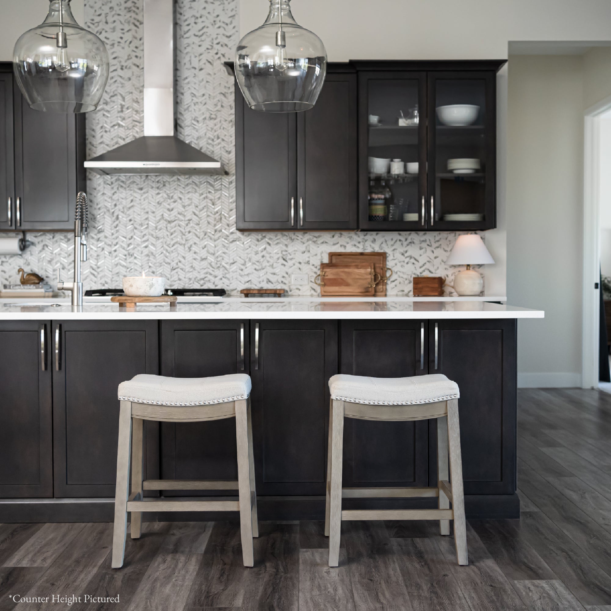 31" Sophia Bar Stool in Grey Finish and Grey Fabric Upholstery in Stools by Maven Lane
