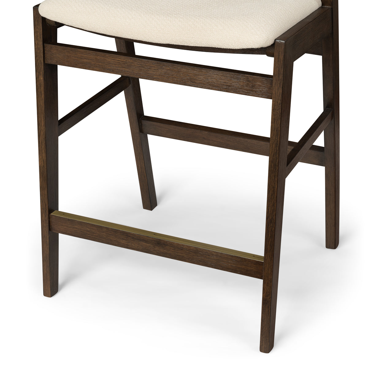 Harbor Counter Stool in Aged Brown with Light Beige Fabric Upholstery in Maven Lane by Maven Lane