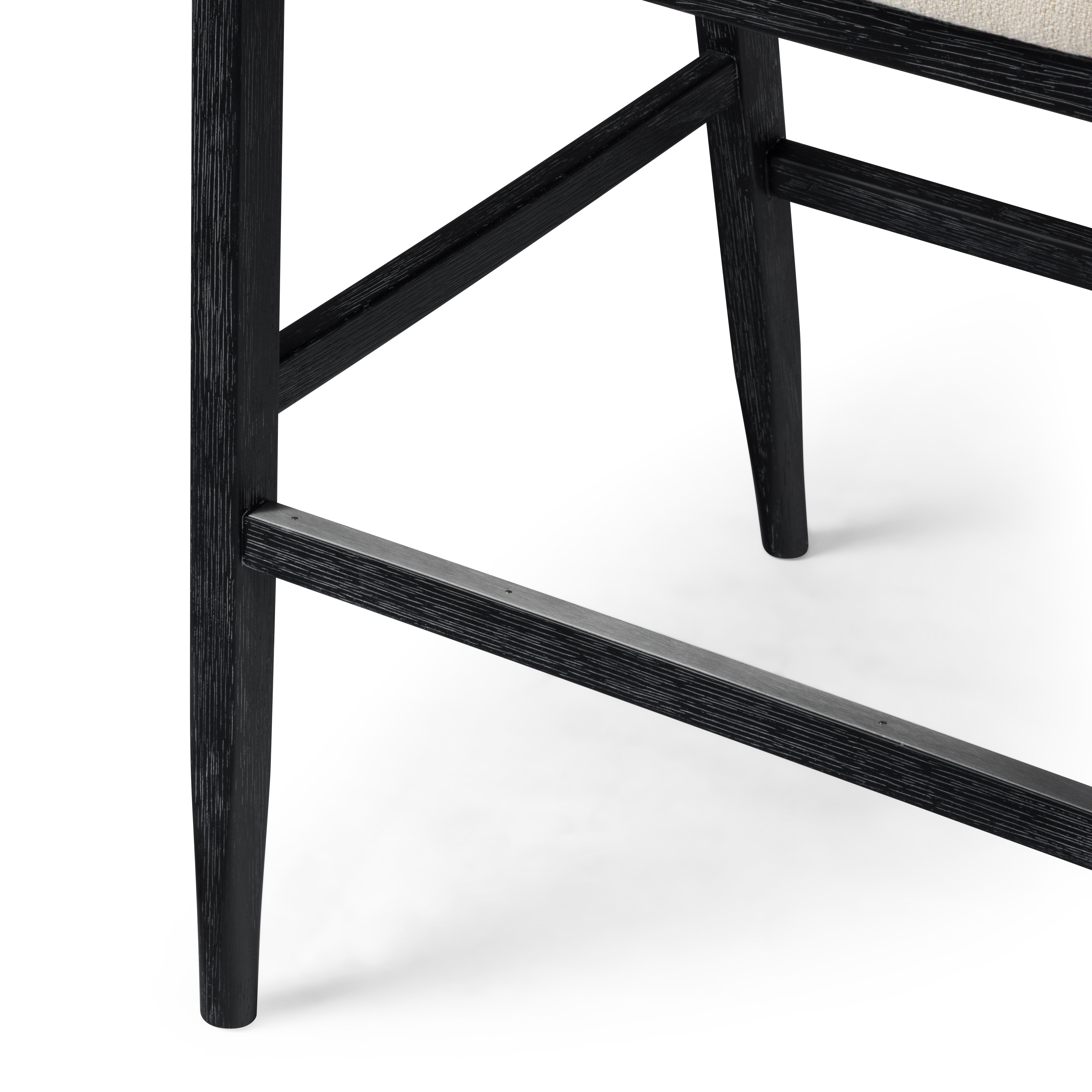 31" Chloe Bar Stool in Black Finish with Beige Fabric Upholstery and Natural Rattan Back in Maven Lane by Maven Lane