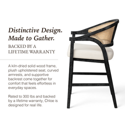 Chloe Counter Stool in Black Finish with Beige Fabric Upholstery and Natural Rattan Back in Stools by Maven Lane