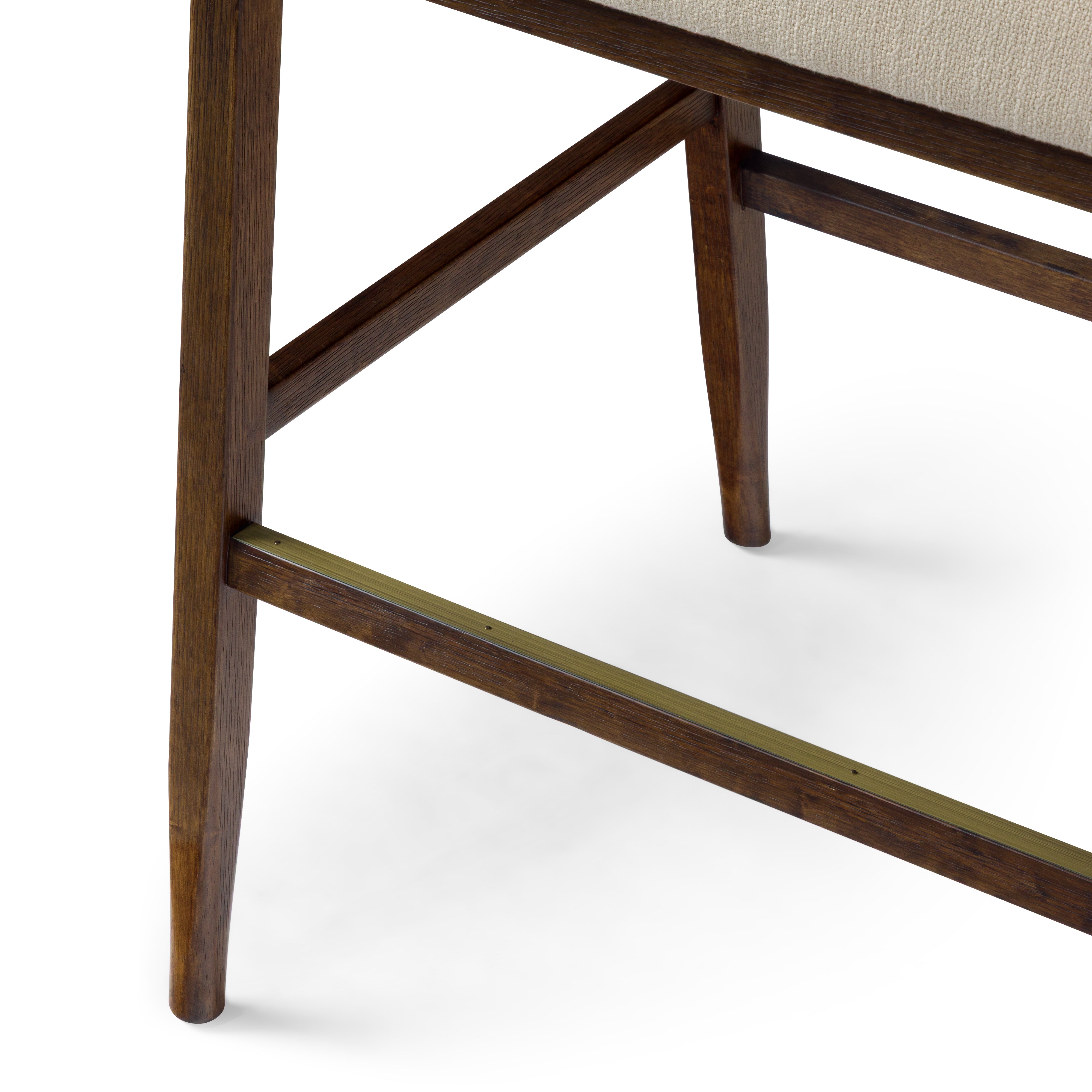 31" Chloe Bar Stool in Brown Finish with Beige Fabric Upholstery and Honey Rattan Back in Maven Lane by Maven Lane