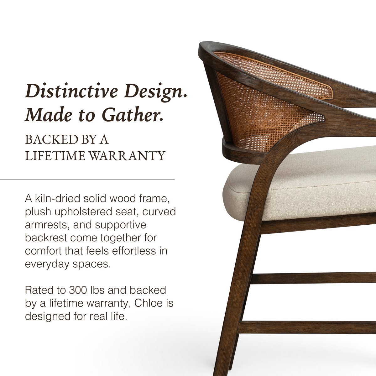 Chloe Bar Stool in Brown Finish with Beige Fabric Upholstery and Honey Rattan Back in Stools by Maven Lane