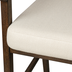 Chloe Bar Stool in Brown Finish with Beige Fabric Upholstery and Honey Rattan Back in Stools by Maven Lane